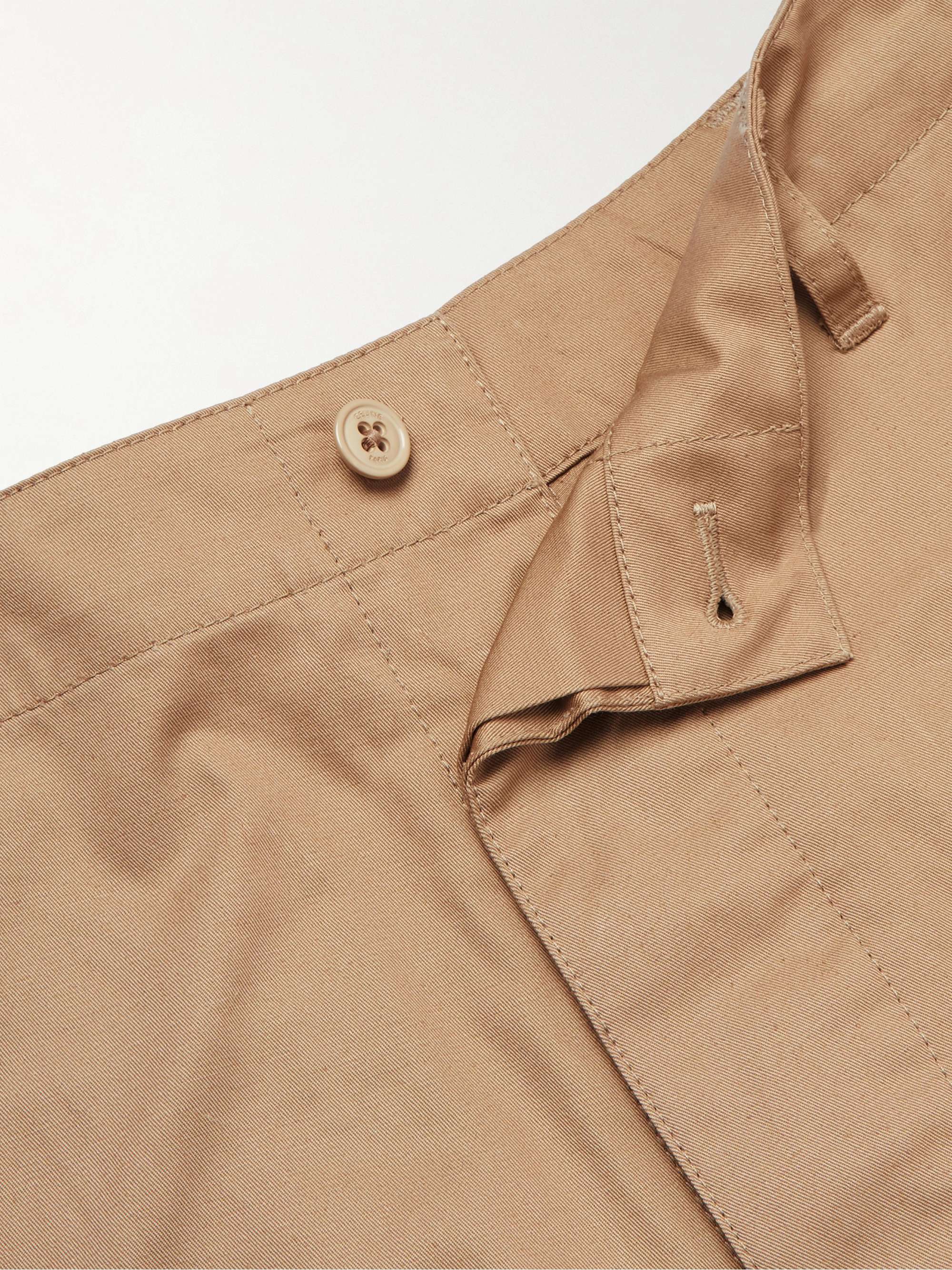 CELINE HOMME Wide-Leg Strap-Detailed Cotton and Linen-Blend Cargo Shorts