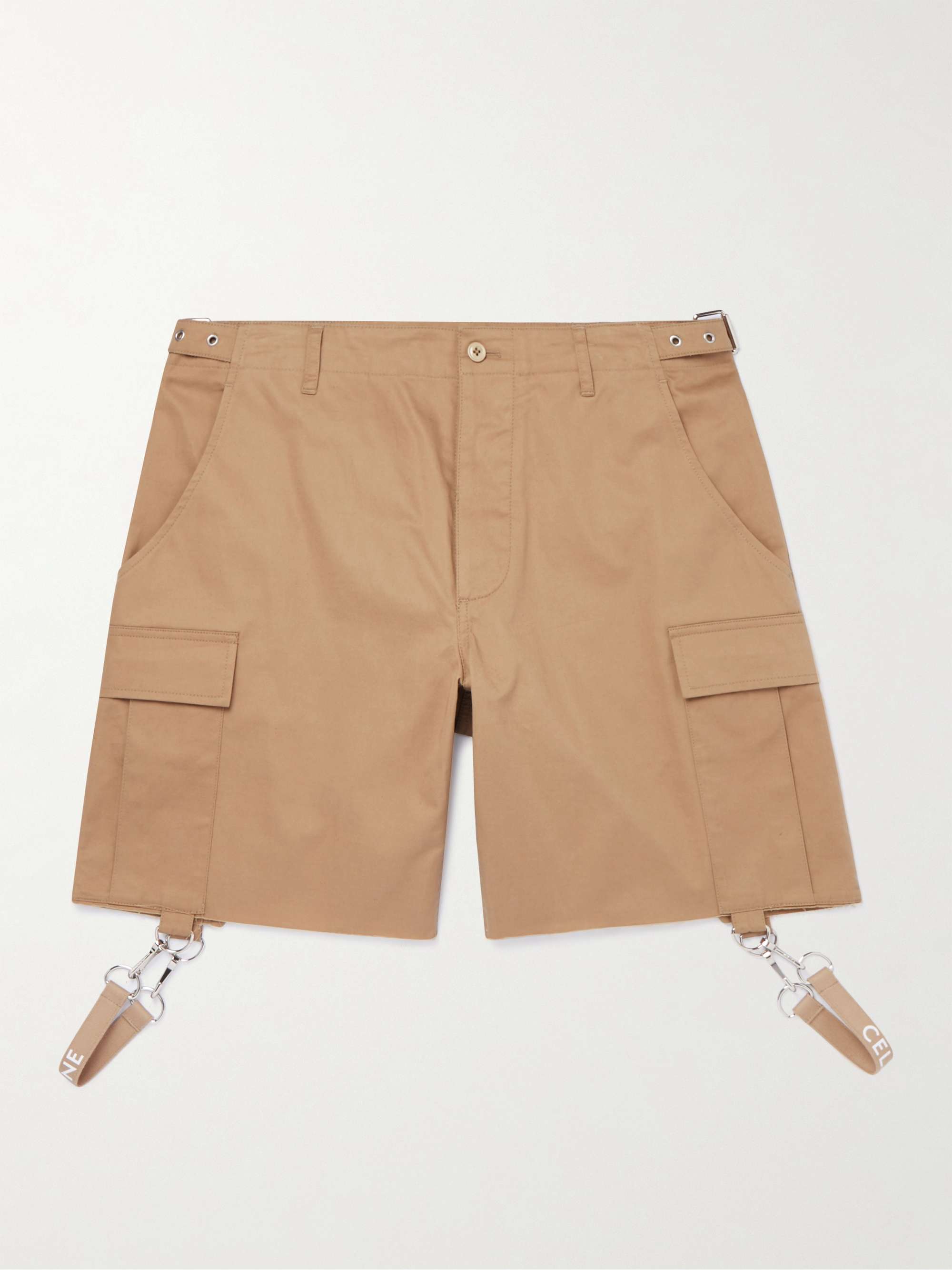 CELINE HOMME Wide-Leg Strap-Detailed Cotton and Linen-Blend Cargo Shorts