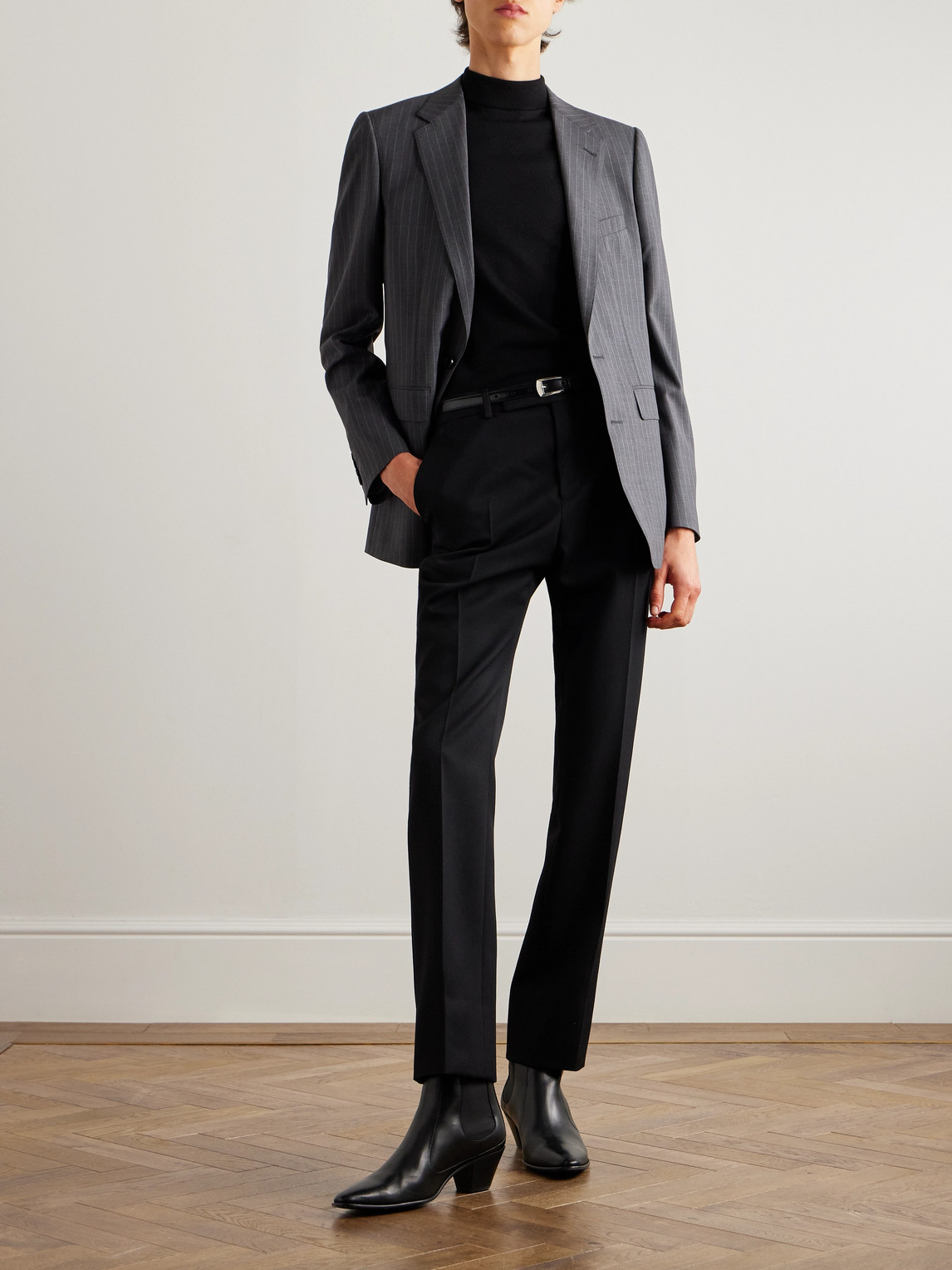 Pinstriped Wool Blazer — 2