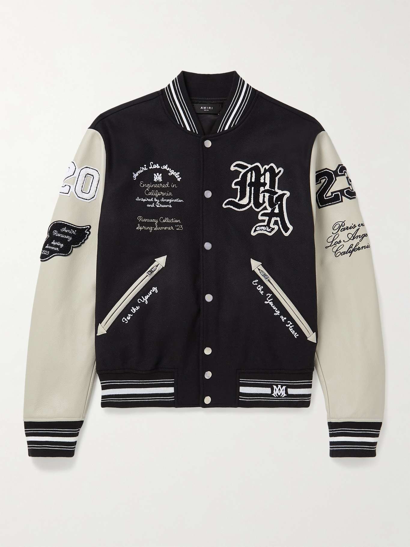 AMIRI Appliquéd Embroidered WoolBlend and Leather Varsity Jacket for