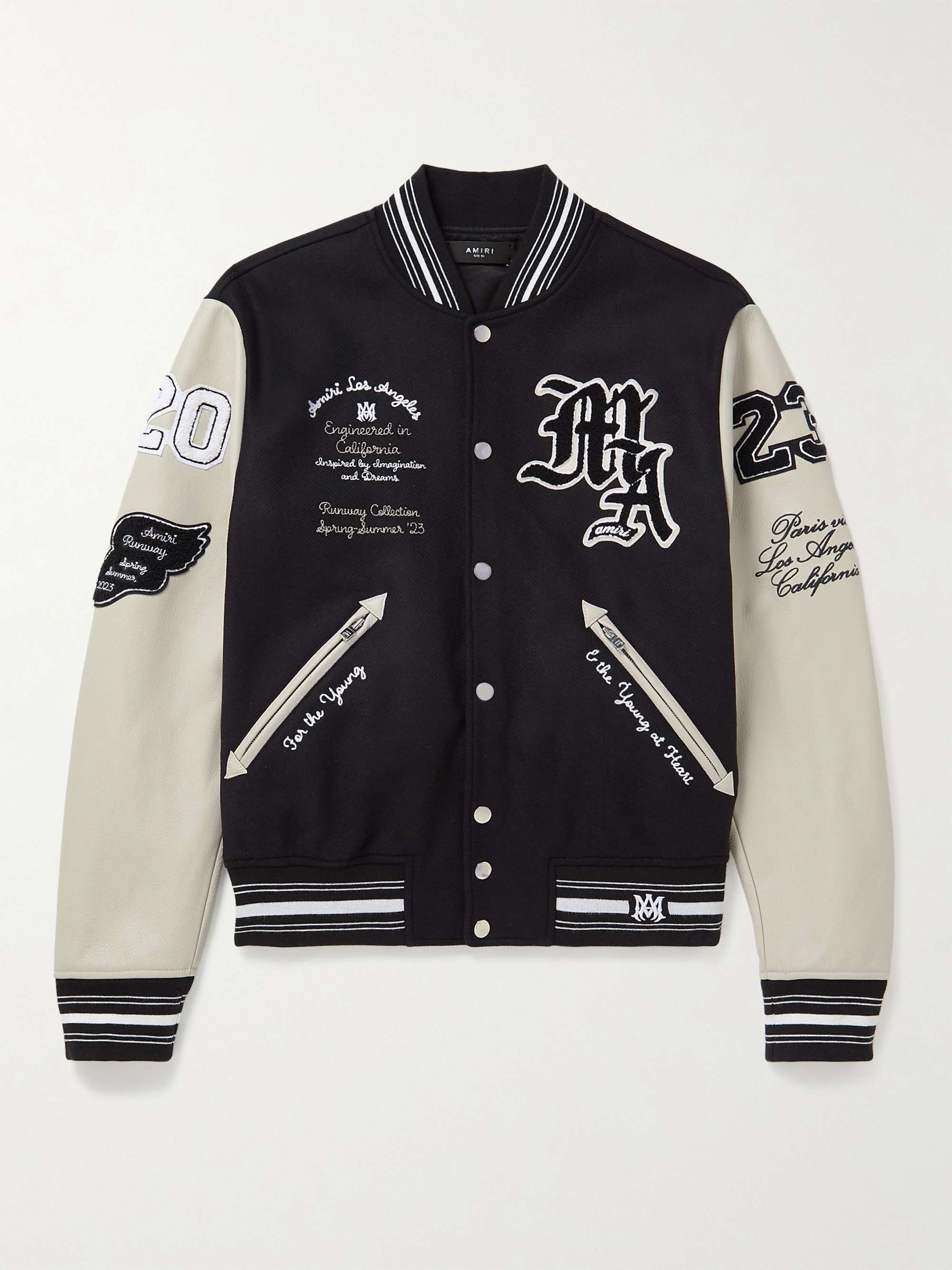 AMIRI Appliquéd Embroidered Wool-Blend and Leather Varsity Jacket for ...