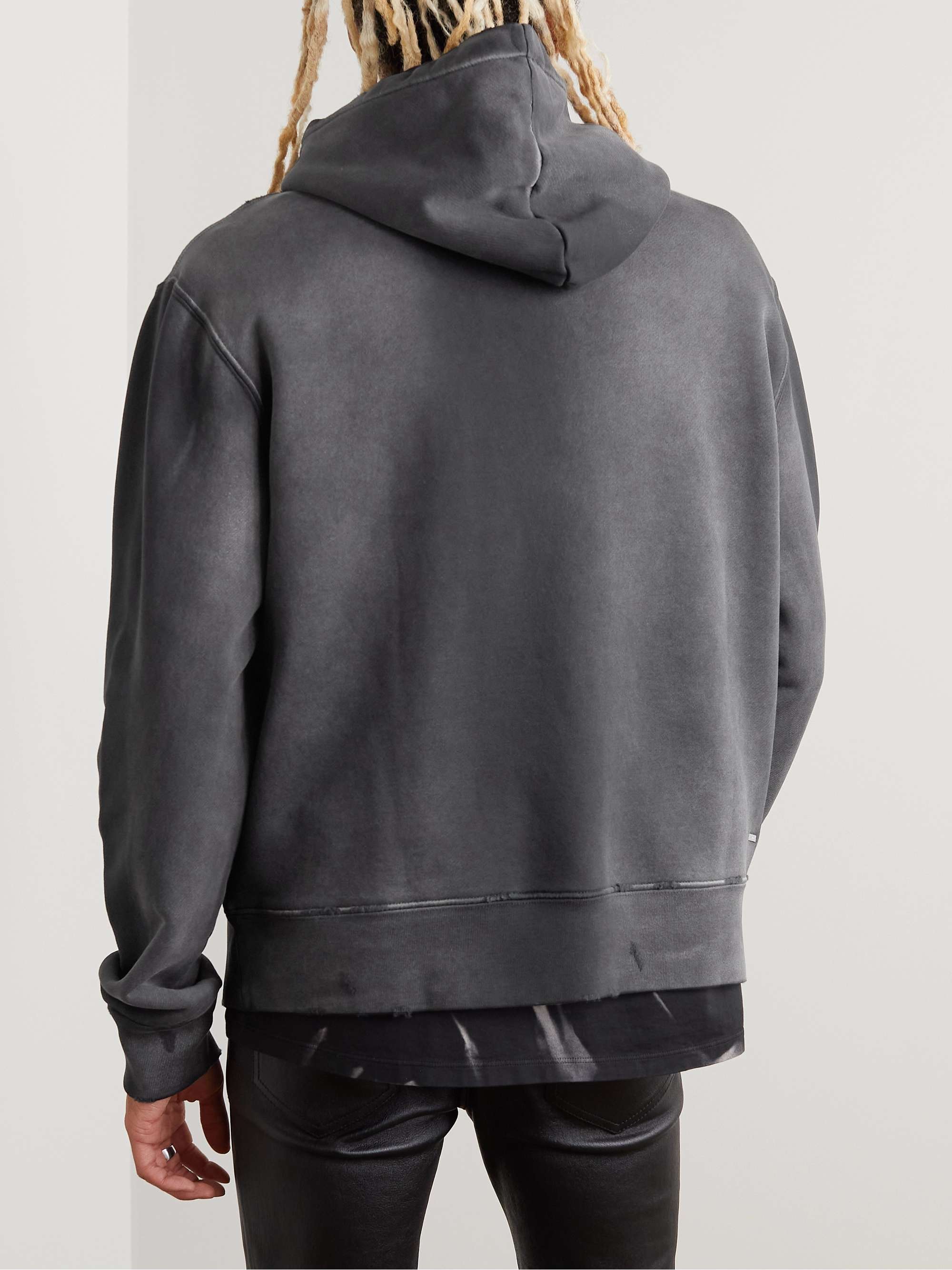 AMIRI Logo-Appliquéd Distressed Cotton-Jersey Hoodie