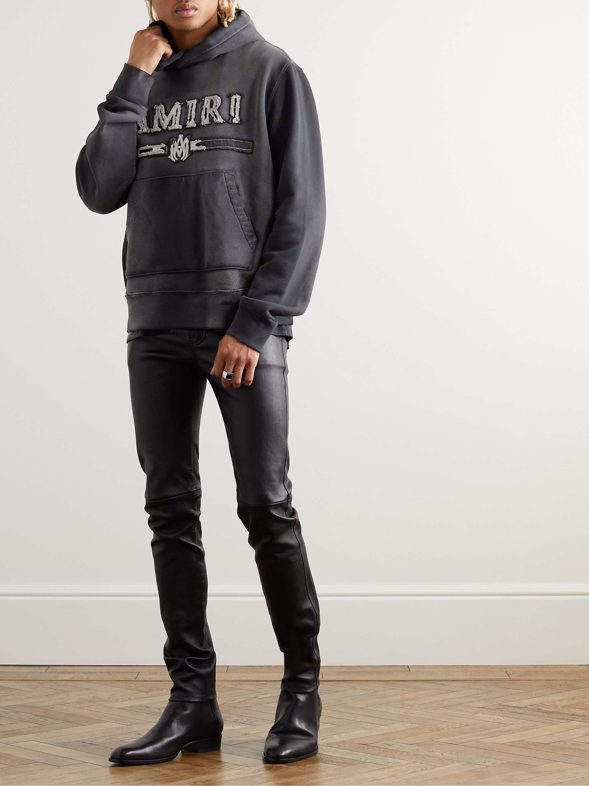 AMIRI Logo-Appliquéd Distressed Cotton-Jersey Hoodie