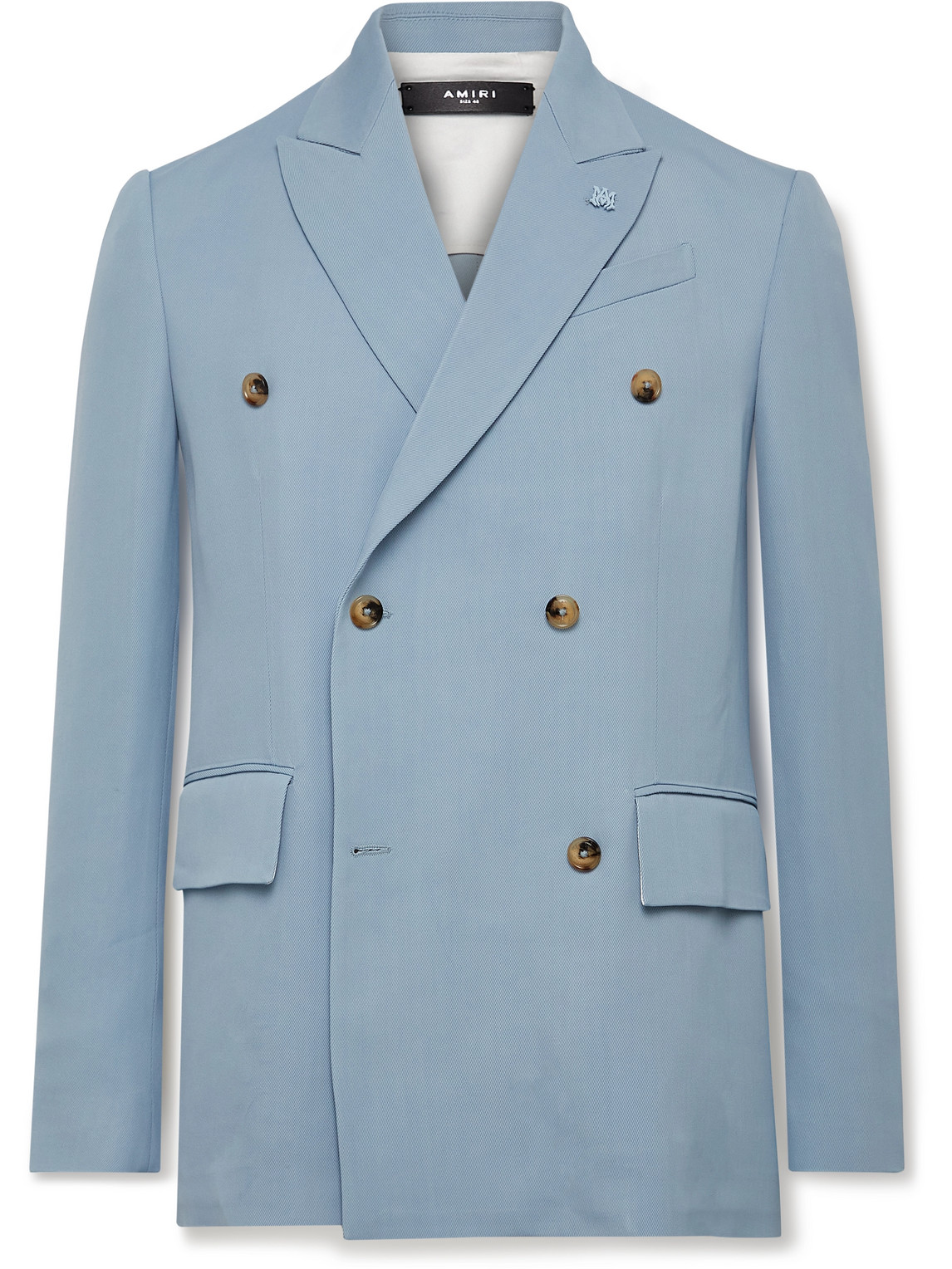 AMIRI - Logo-Embellished Double-Breasted Drill Suit Jacket - Men - Blue - IT 50