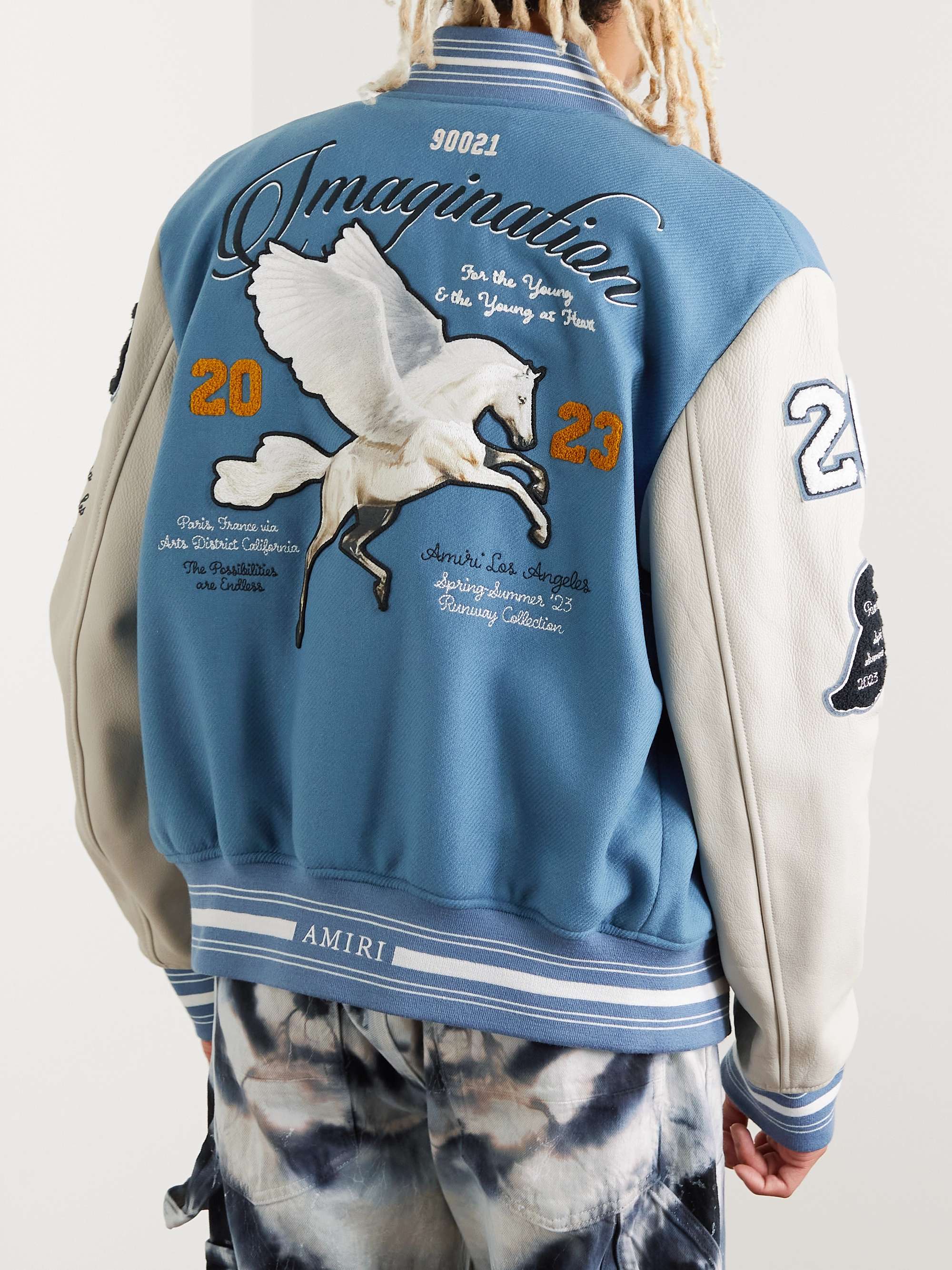 AMIRI Appliquéd Embroidered Wool-Blend and Leather Varsity Jacket