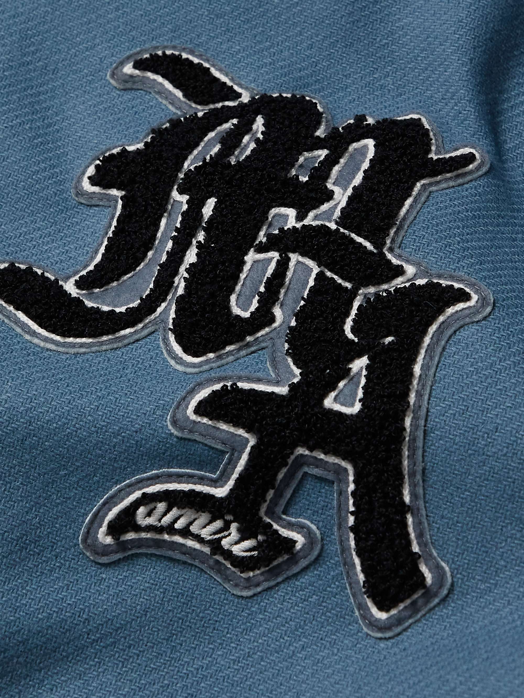 AMIRI Appliquéd Embroidered Wool-Blend and Leather Varsity Jacket