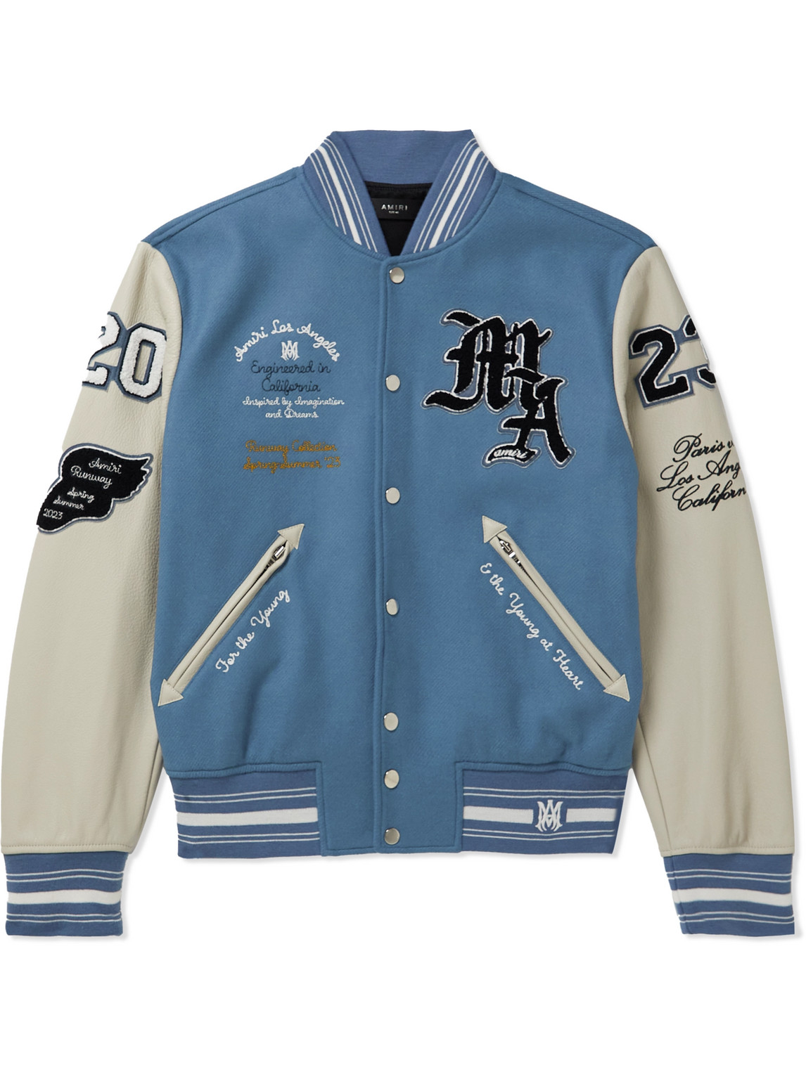 Amiri Oversized Varsity Jacket Ribbed Collar In Blue