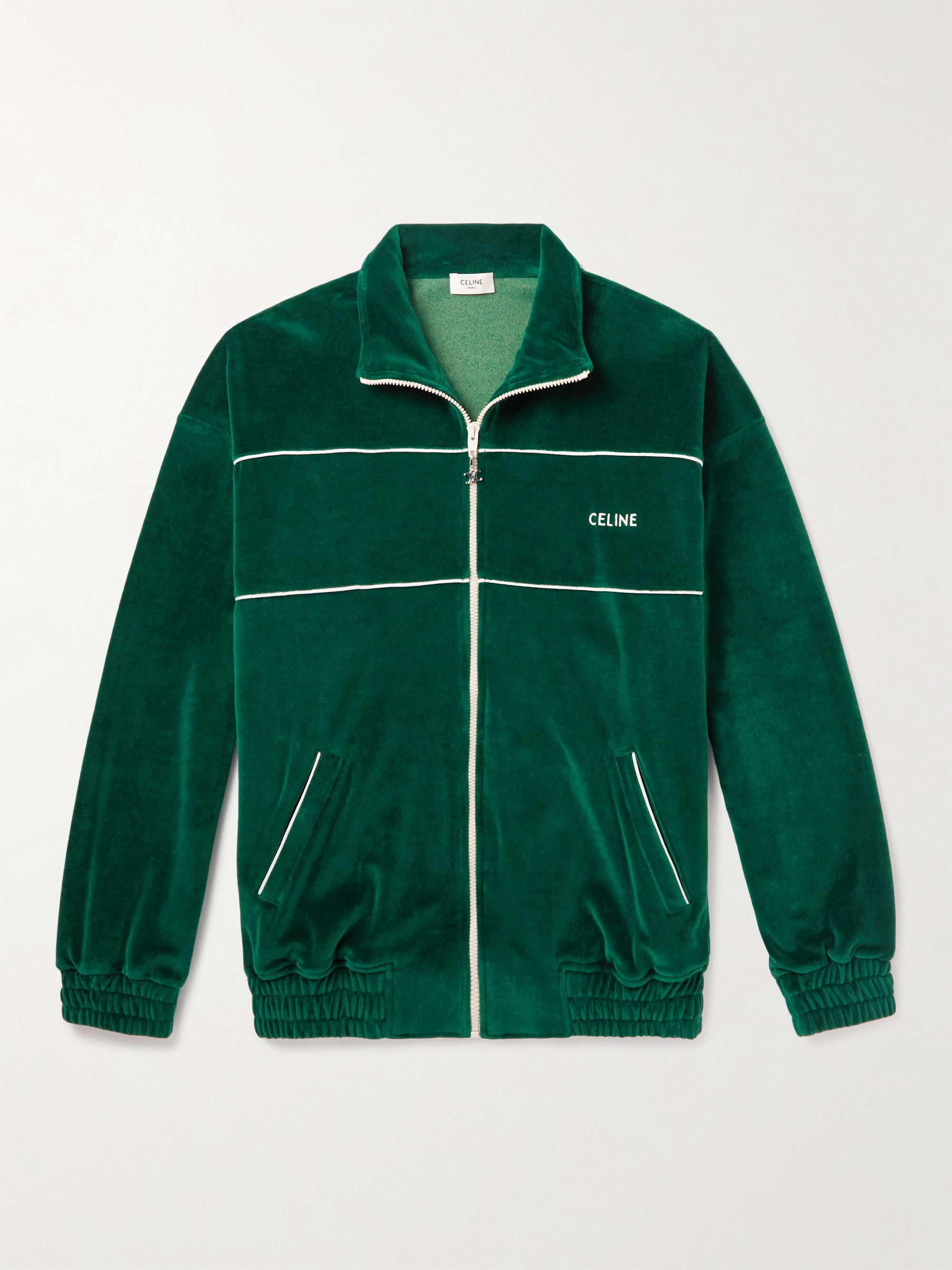 CELINE Logo-Embroidered Cotton-Blend Velour Track Jacket