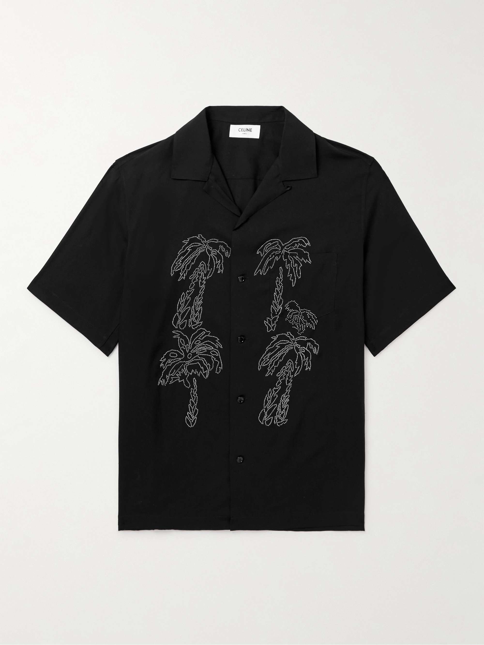 CELINE HOMME Convertible-Collar Studded Satin Shirt
