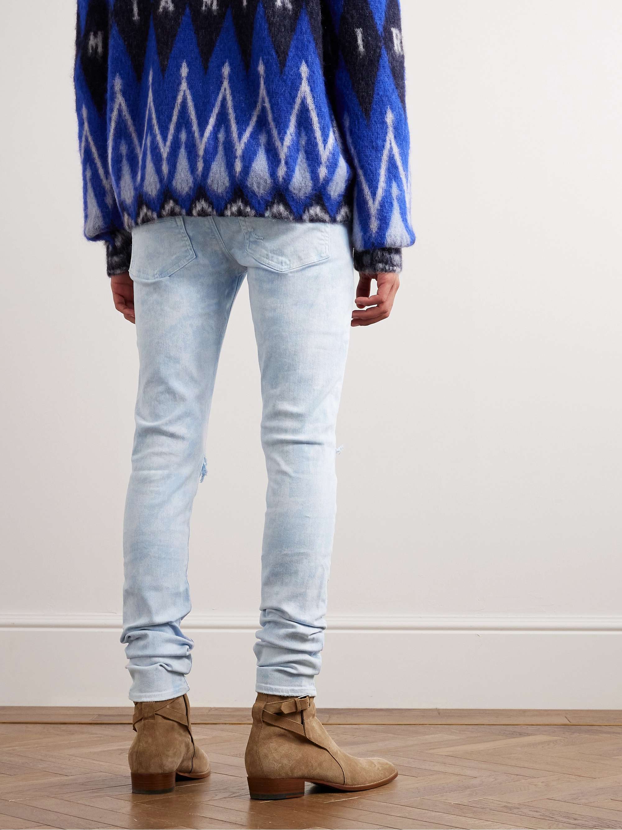 AMIRI MX1 Skinny-Fit Distressed Leather-Panelled Jeans