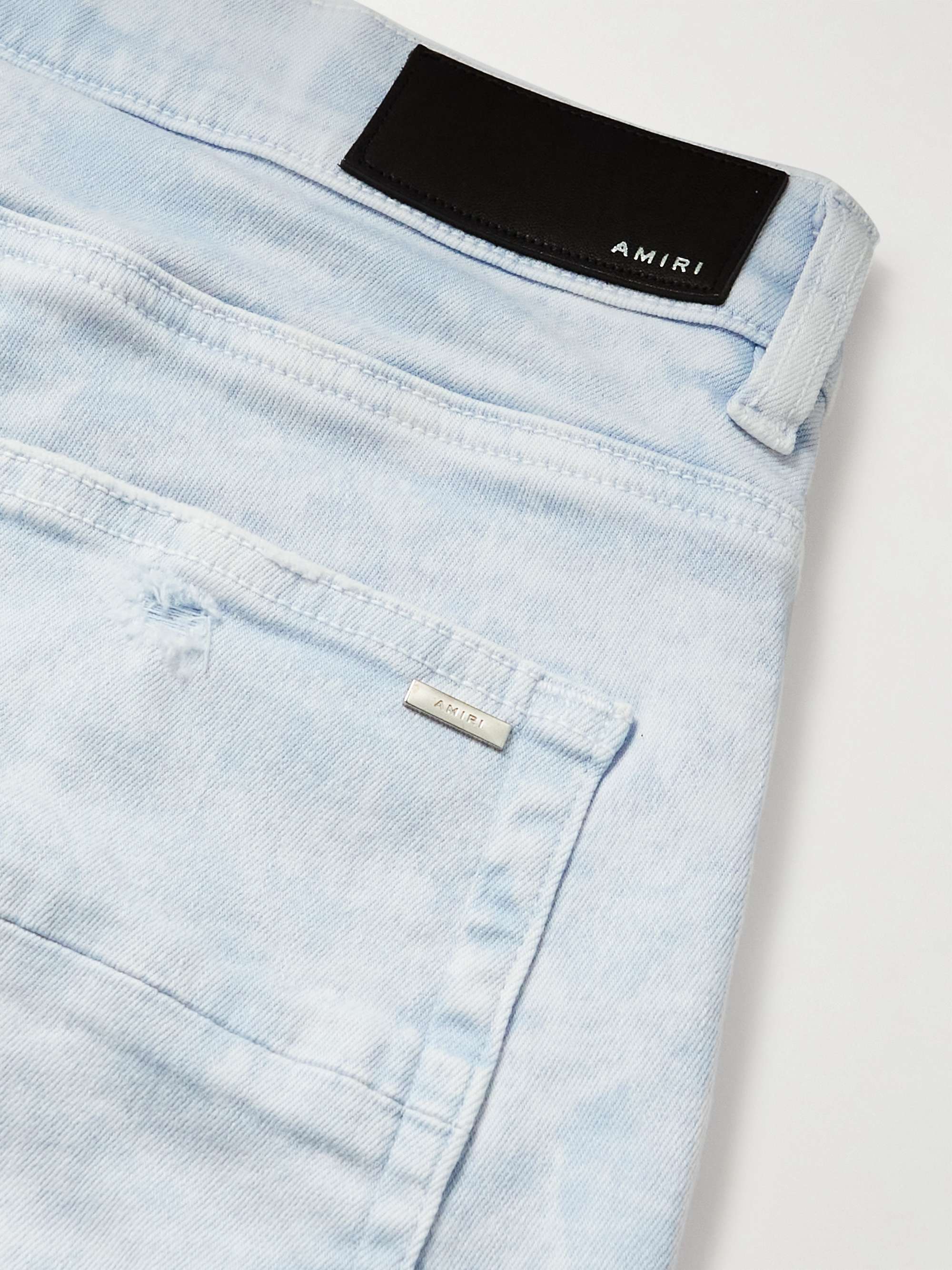 AMIRI MX1 Skinny-Fit Distressed Leather-Panelled Jeans