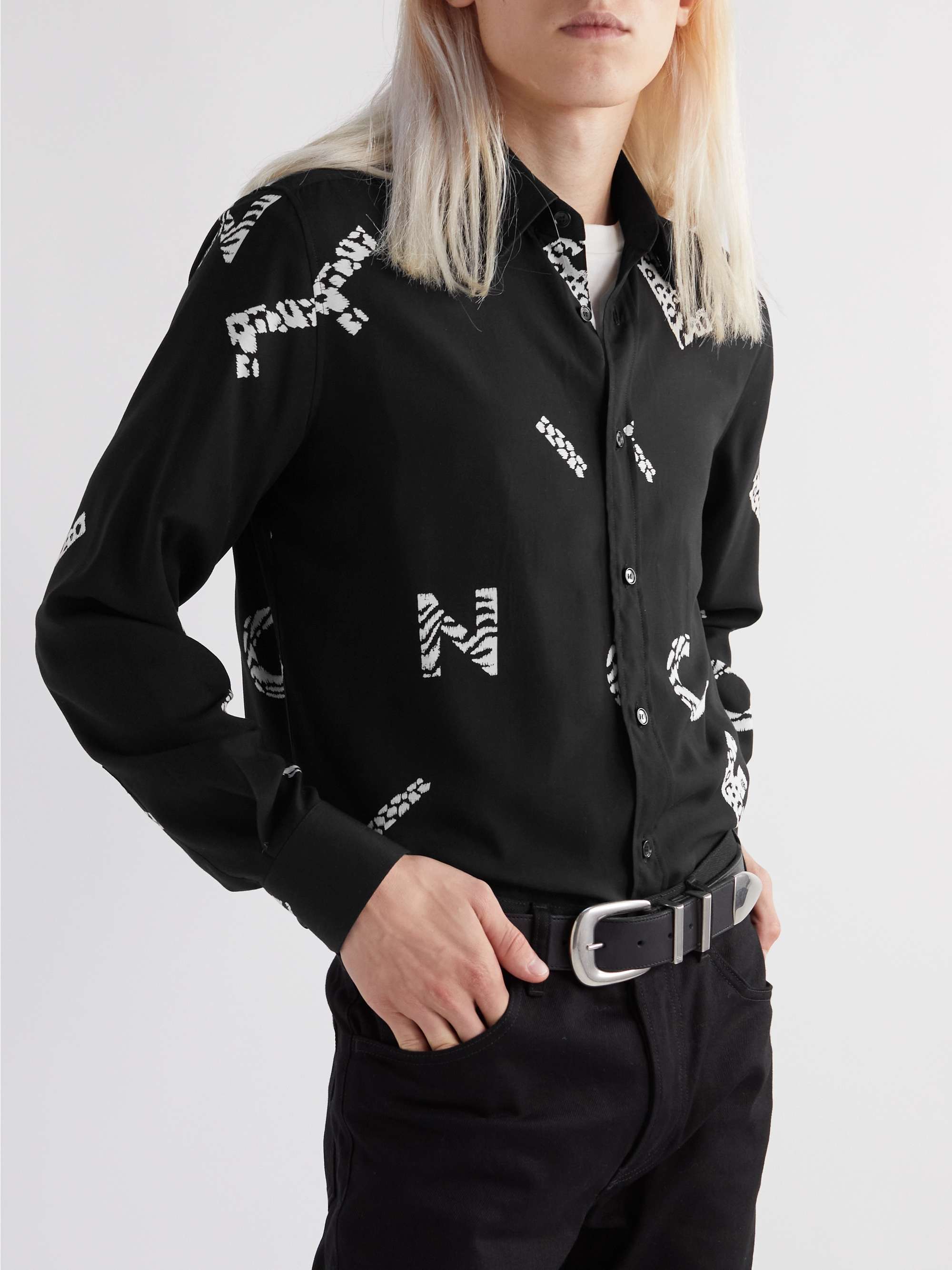 CELINE HOMME Slim-Fit Logo-Print Woven Shirt