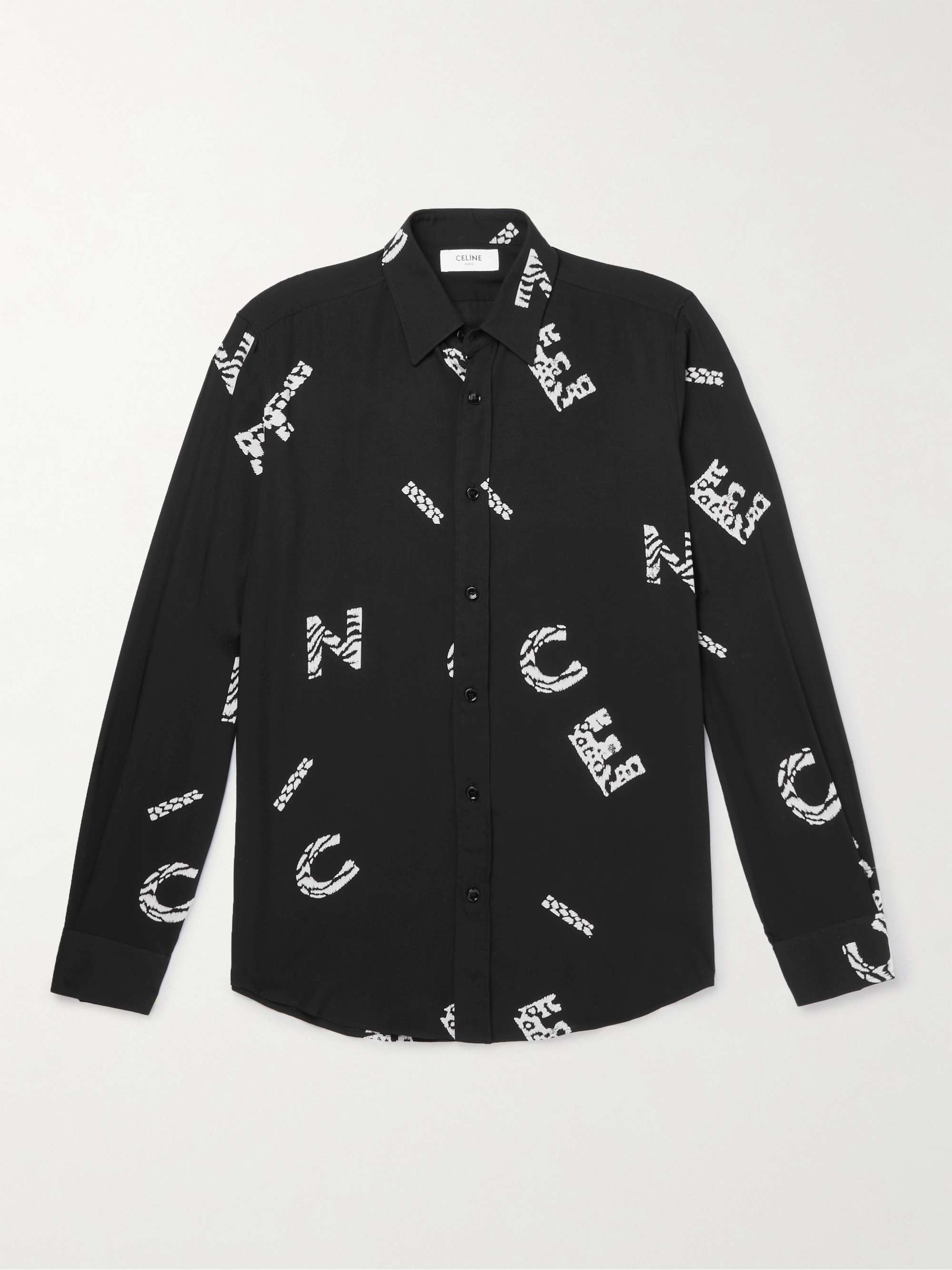 CELINE HOMME Slim-Fit Logo-Print Woven Shirt