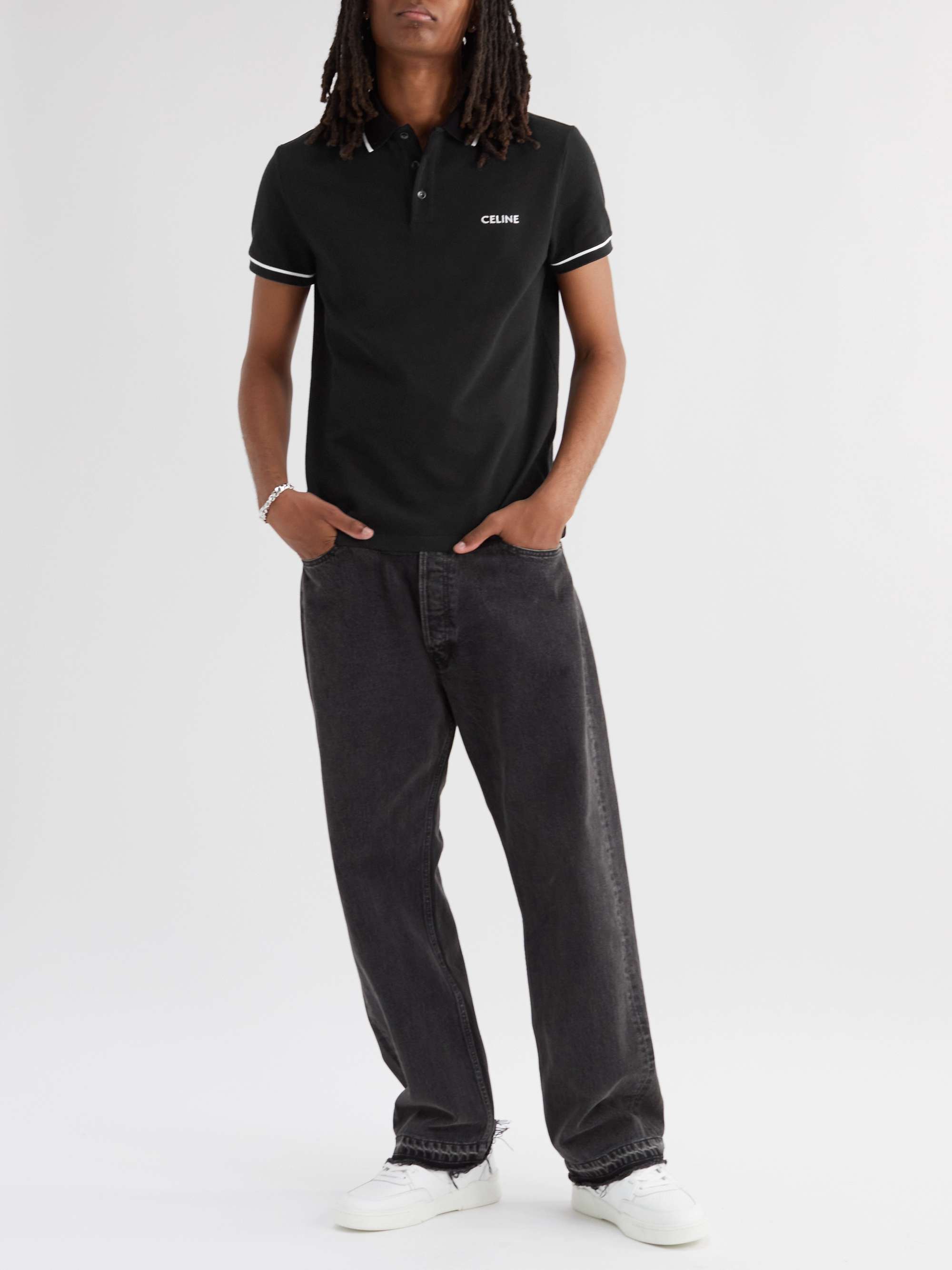 CELINE HOMME Logo-Embroidered Cotton-Piqué Polo Shirt