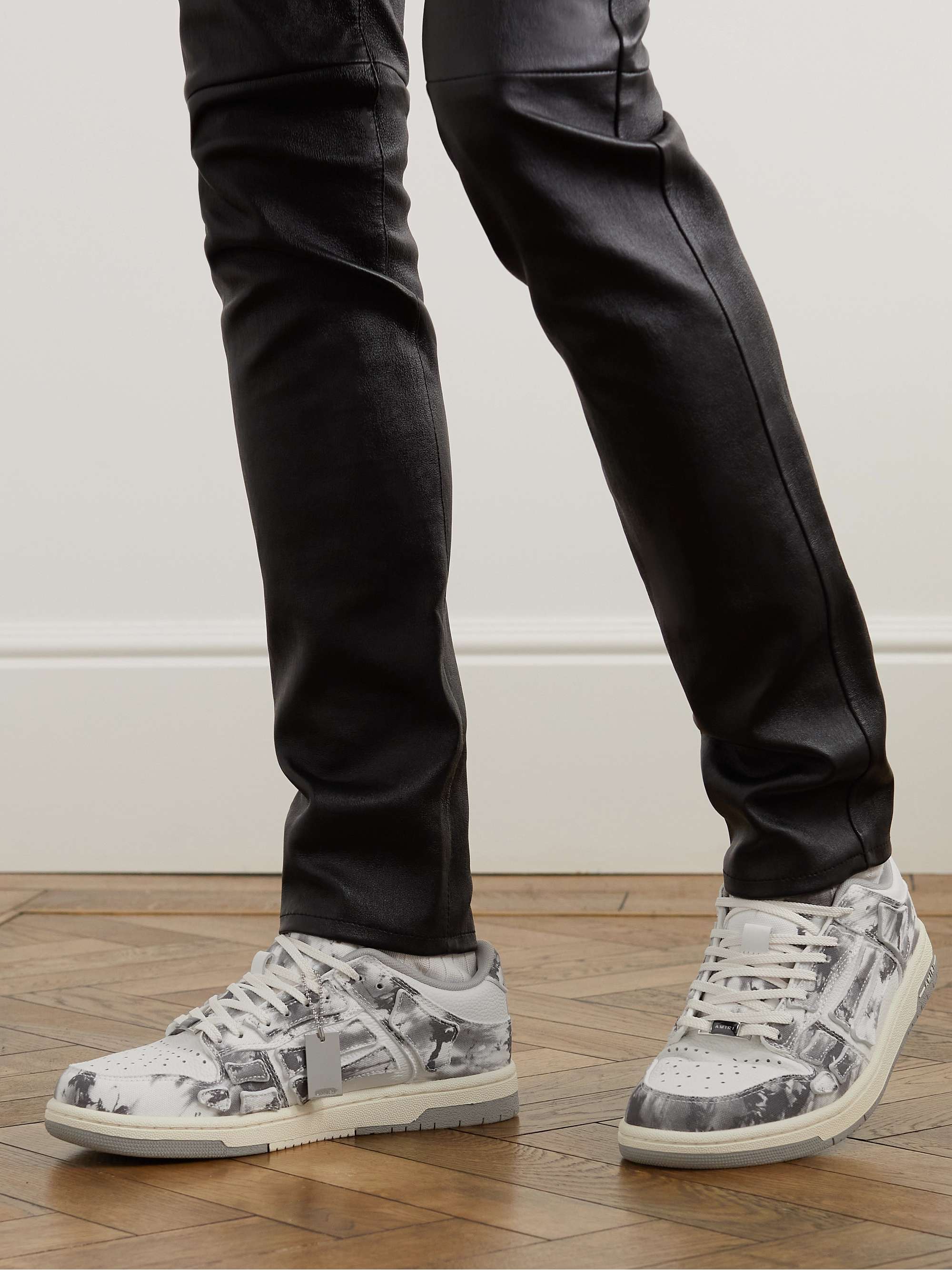 AMIRI Skeleton Leather-Trimmed Tie-Dyed Canvas Sneakers | MR PORTER