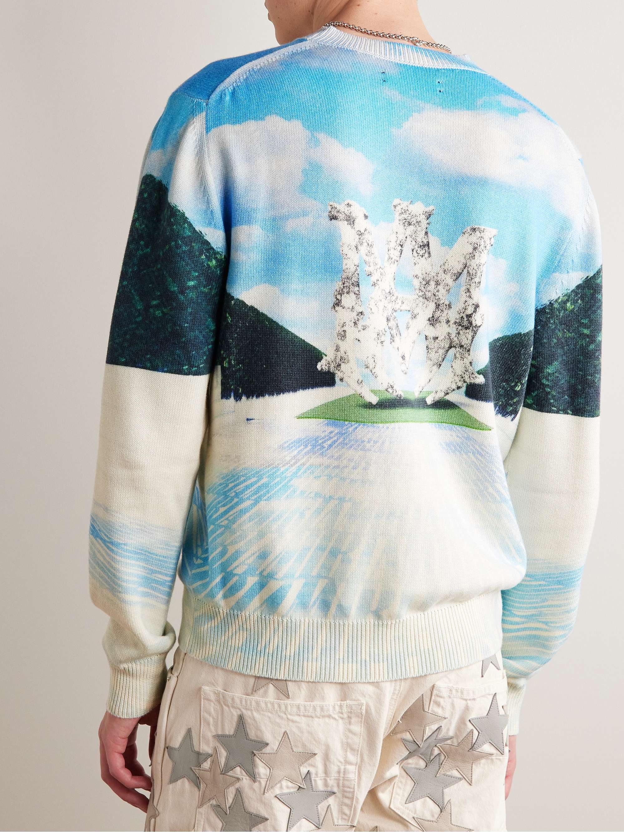 AMIRI Printed Cotton and Cashmere-Blend Sweater