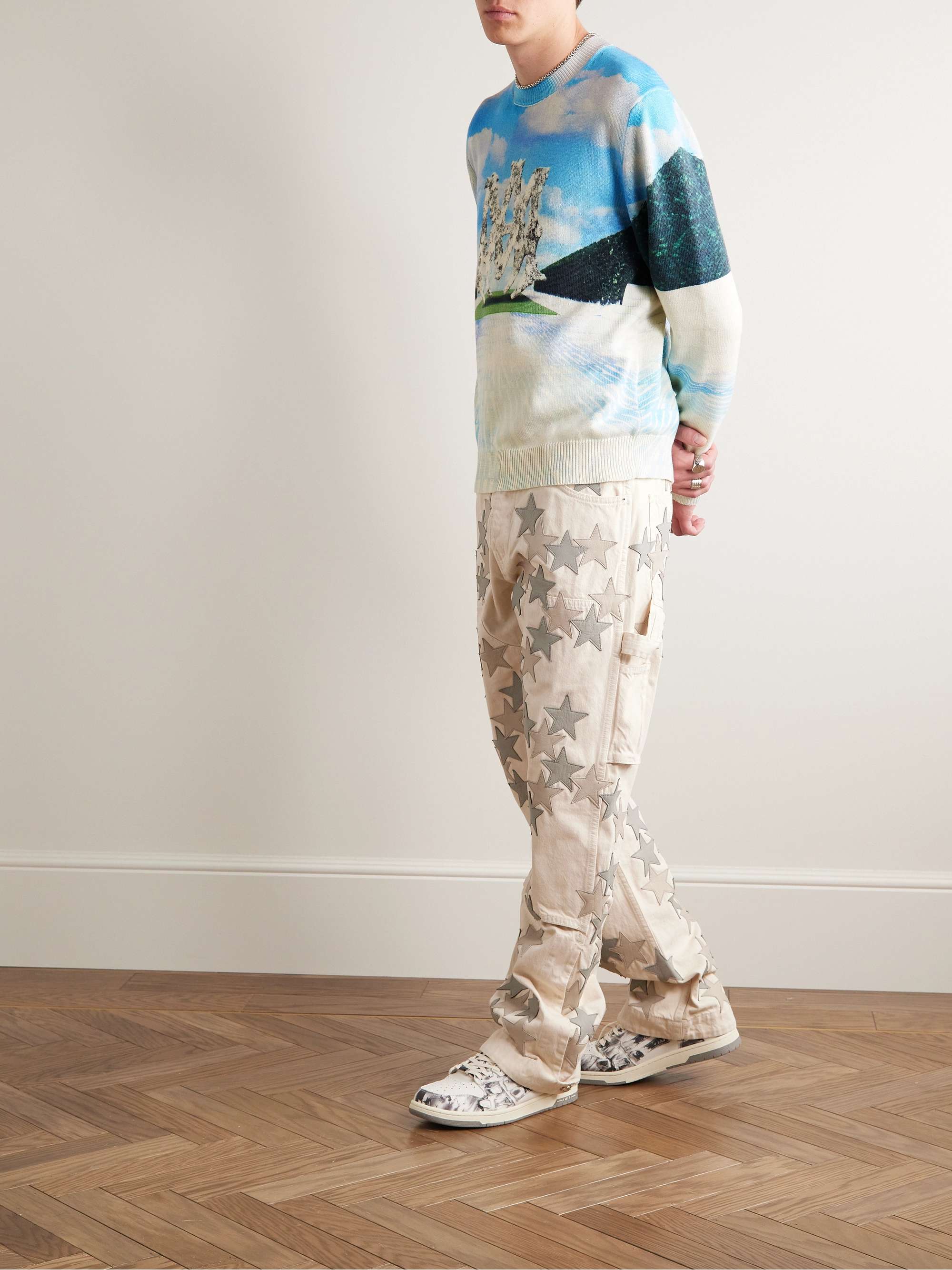 AMIRI Printed Cotton and Cashmere-Blend Sweater