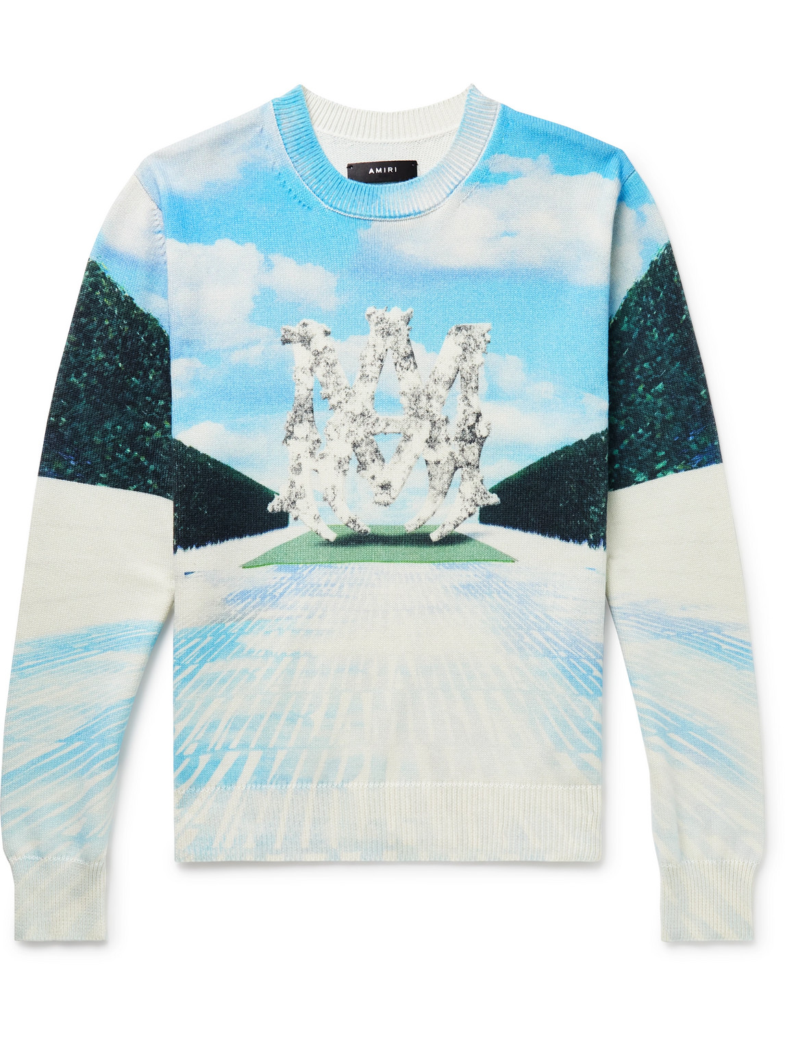 AMIRI PRINTED COTTON AND CASHMERE-BLEND SWEATER