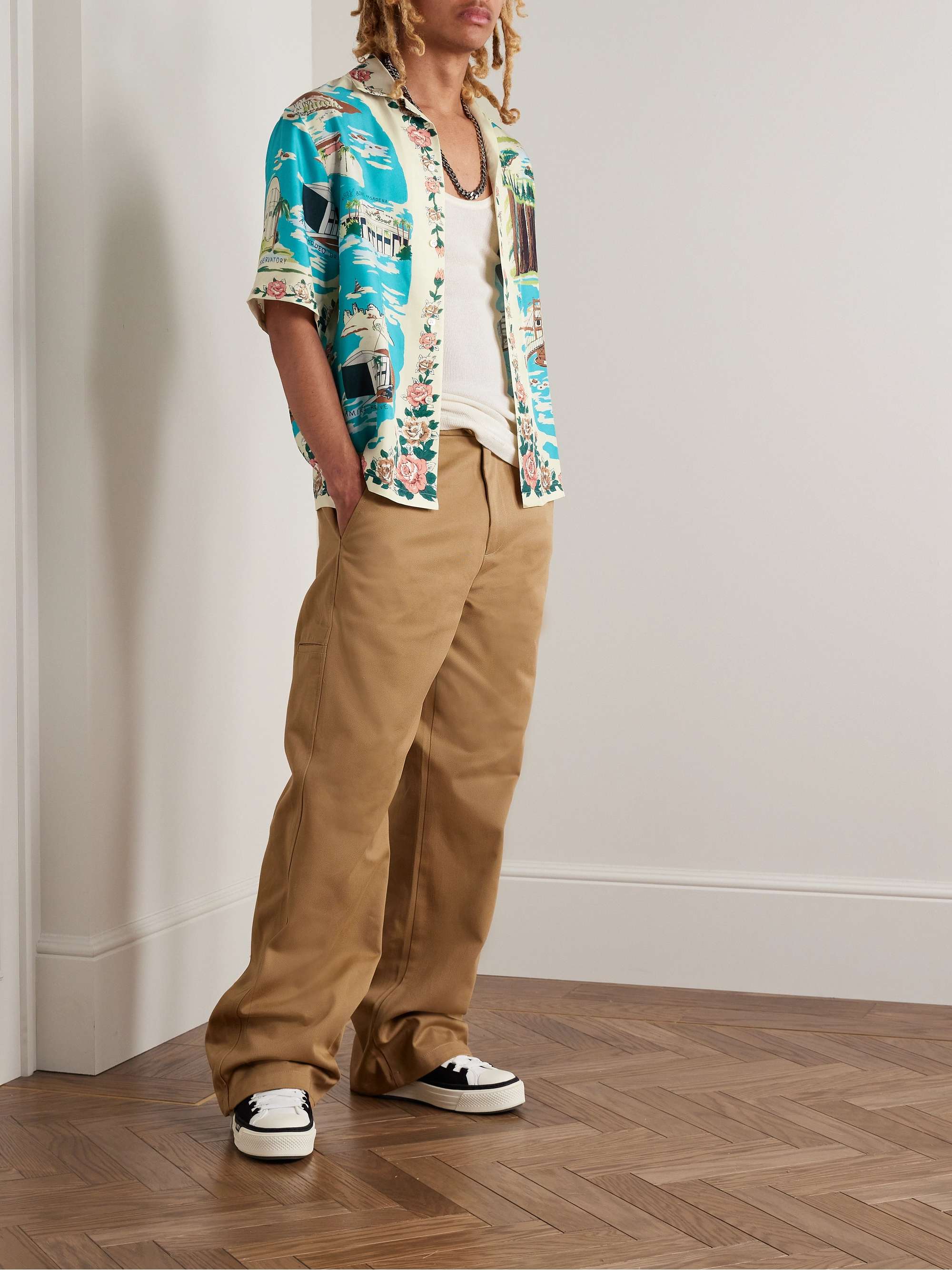 AMIRI Convertible-Collar Printed Silk-Twill Shirt