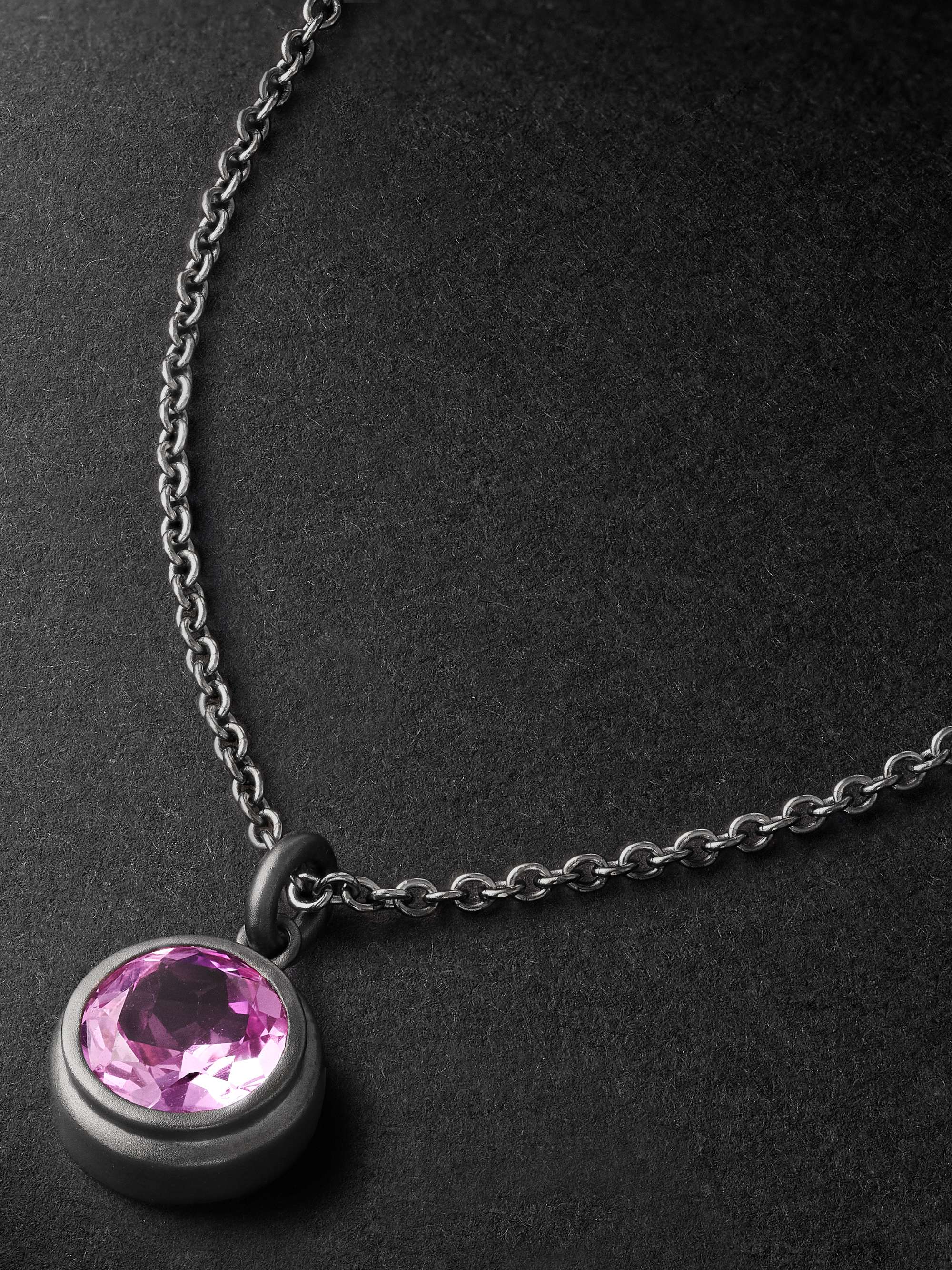 42 SUNS Large 14-Karat Blackened Gold Laboratory-Grown Sapphire Pendant Necklace