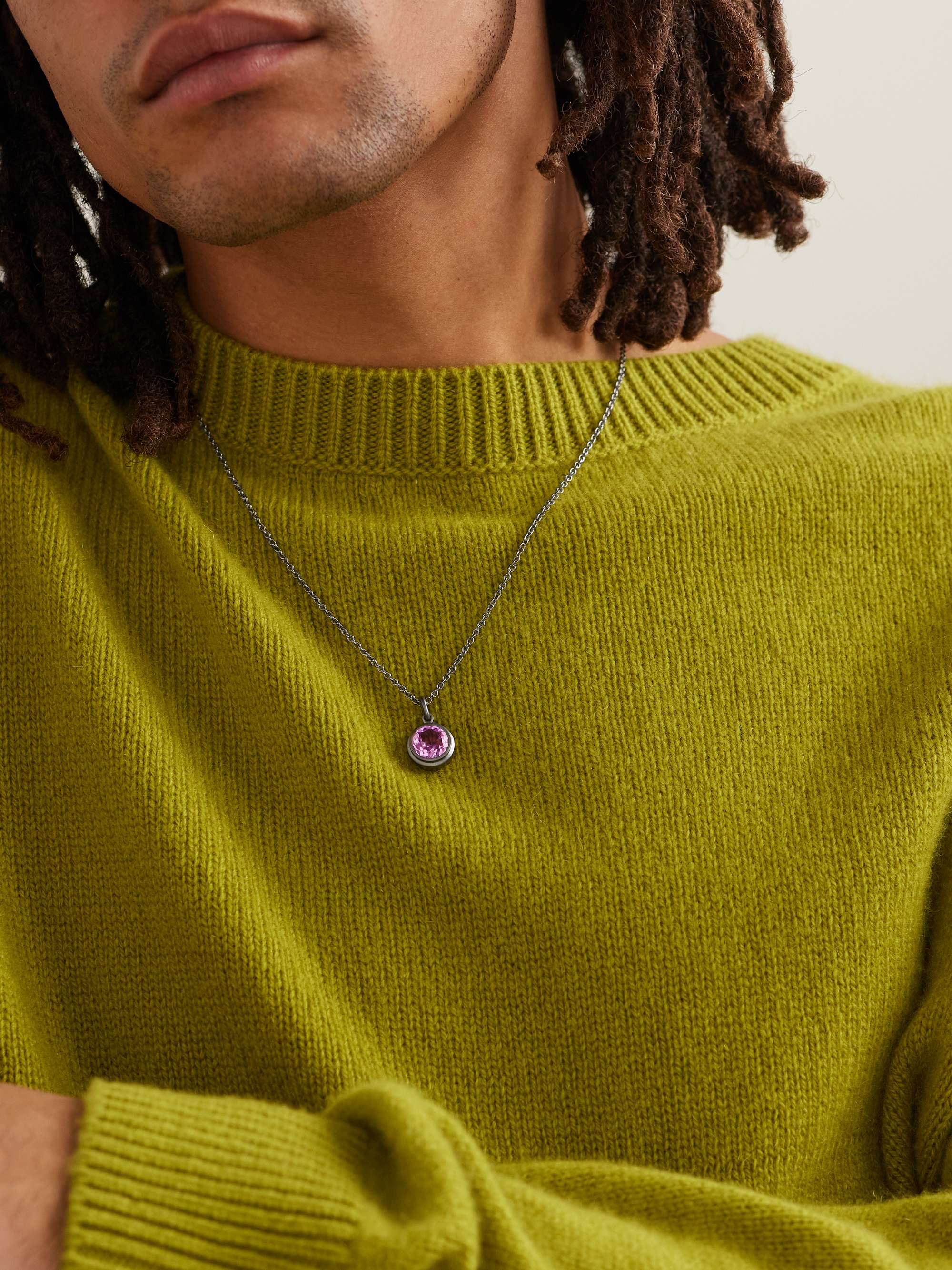 42 SUNS Large 14-Karat Blackened Gold Laboratory-Grown Sapphire Pendant Necklace