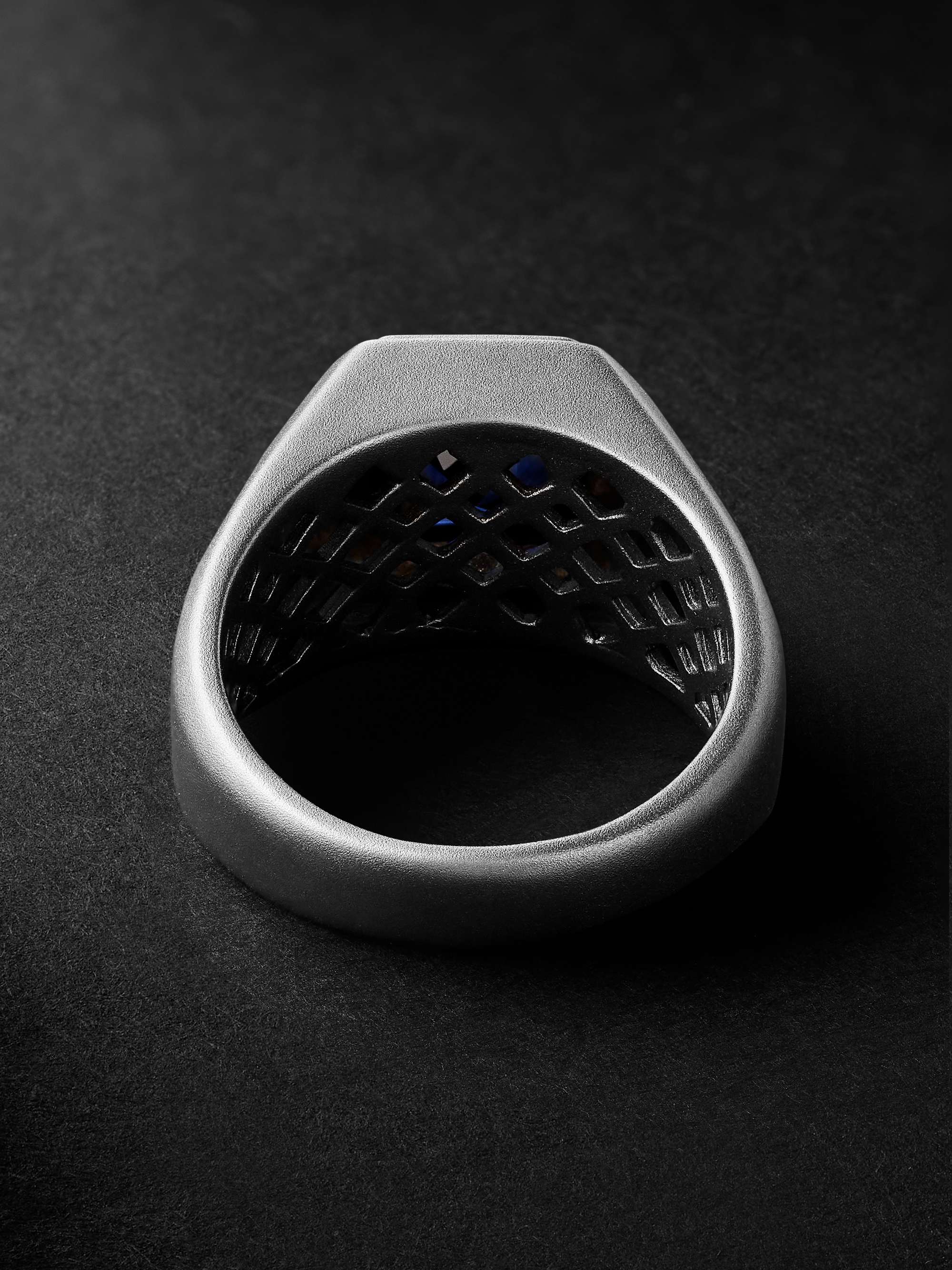 42 SUNS Medium 14-Karat Blackened Gold Laboratory-Grown Sapphire Ring