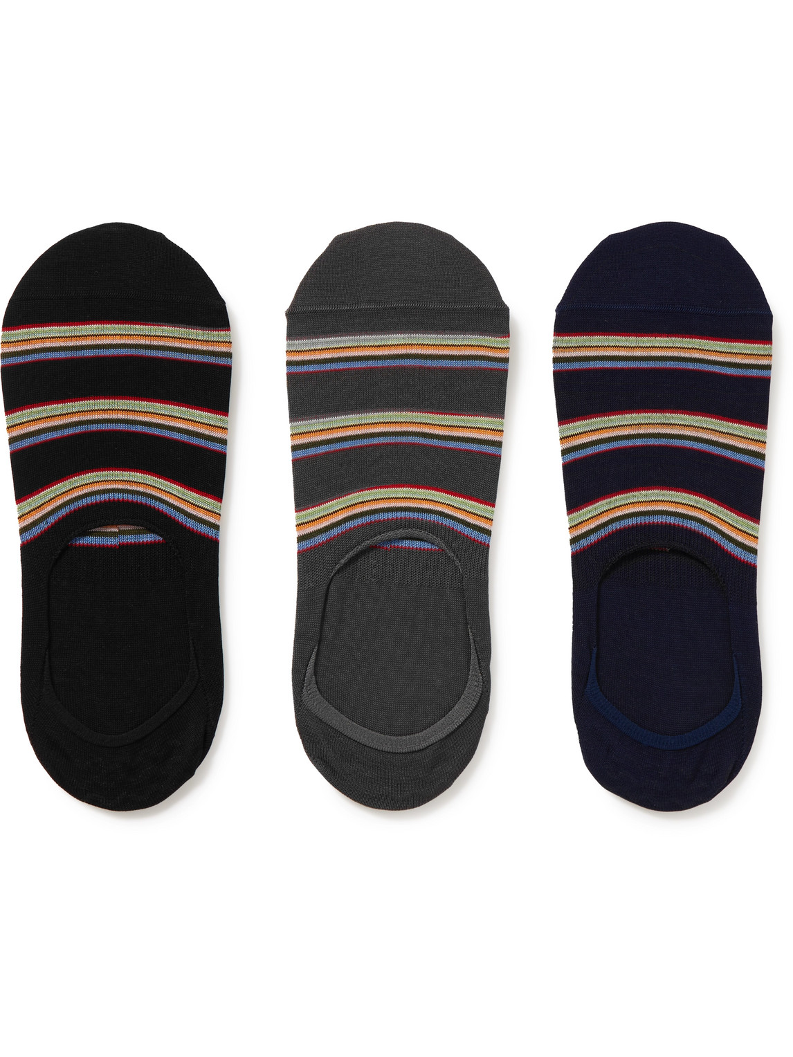 PAUL SMITH THREE-PACK STRIPED COTTON-BLEND NO-SHOW SOCKS