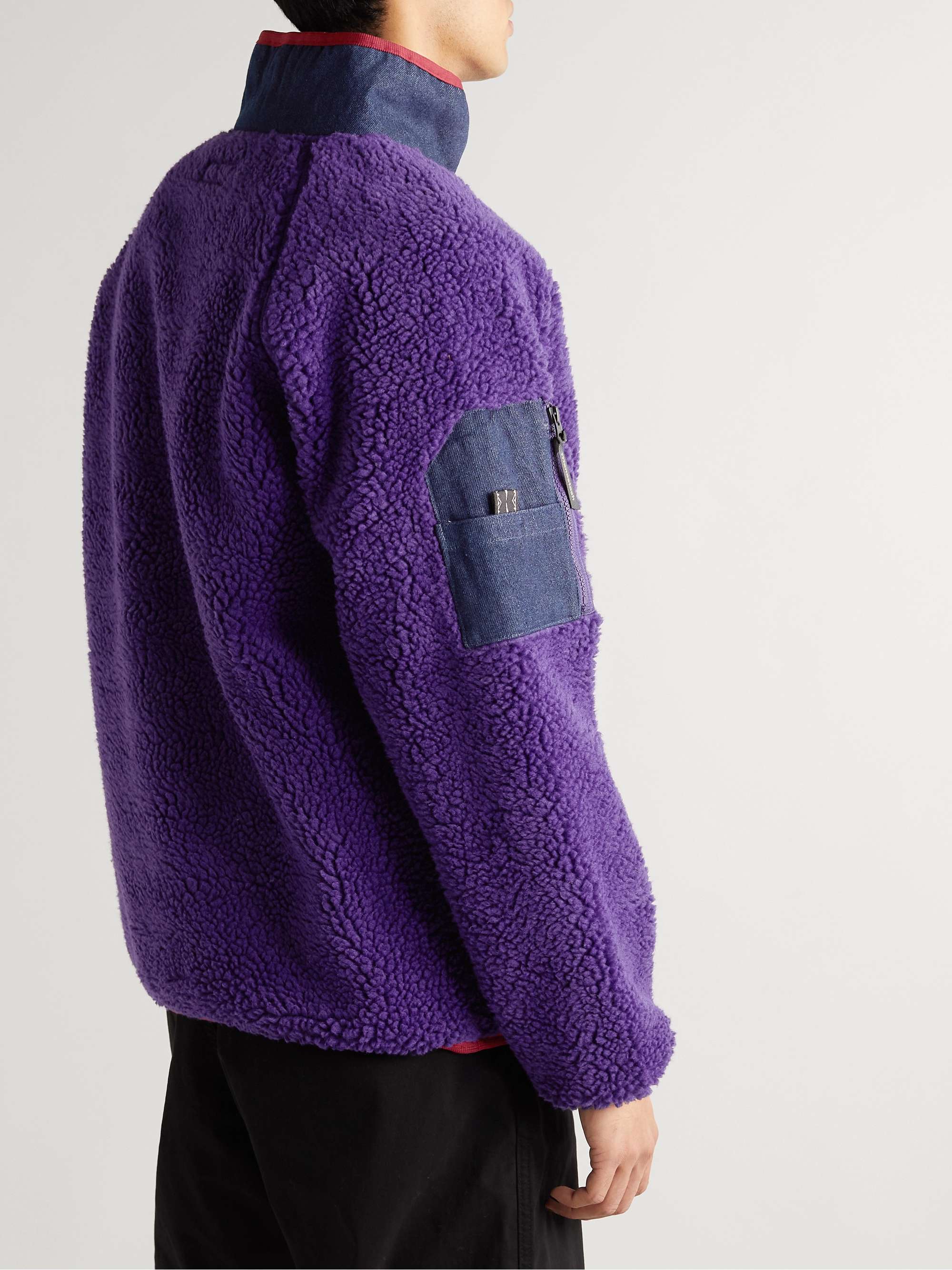 MANASTASH Mt. Gorilla Logo-Embroidered Denim-Trimmed Fleece Jacket