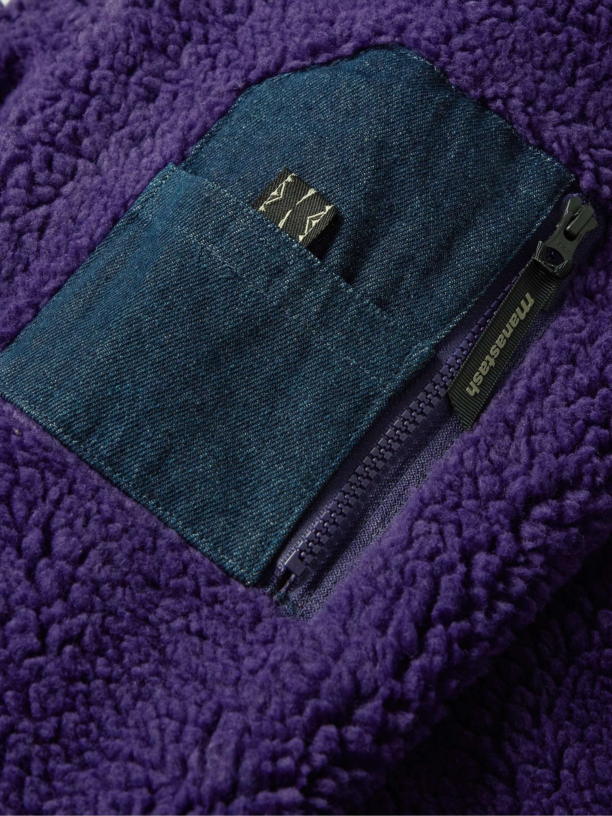 MANASTASH Mt. Gorilla Logo-Embroidered Denim-Trimmed Fleece Jacket