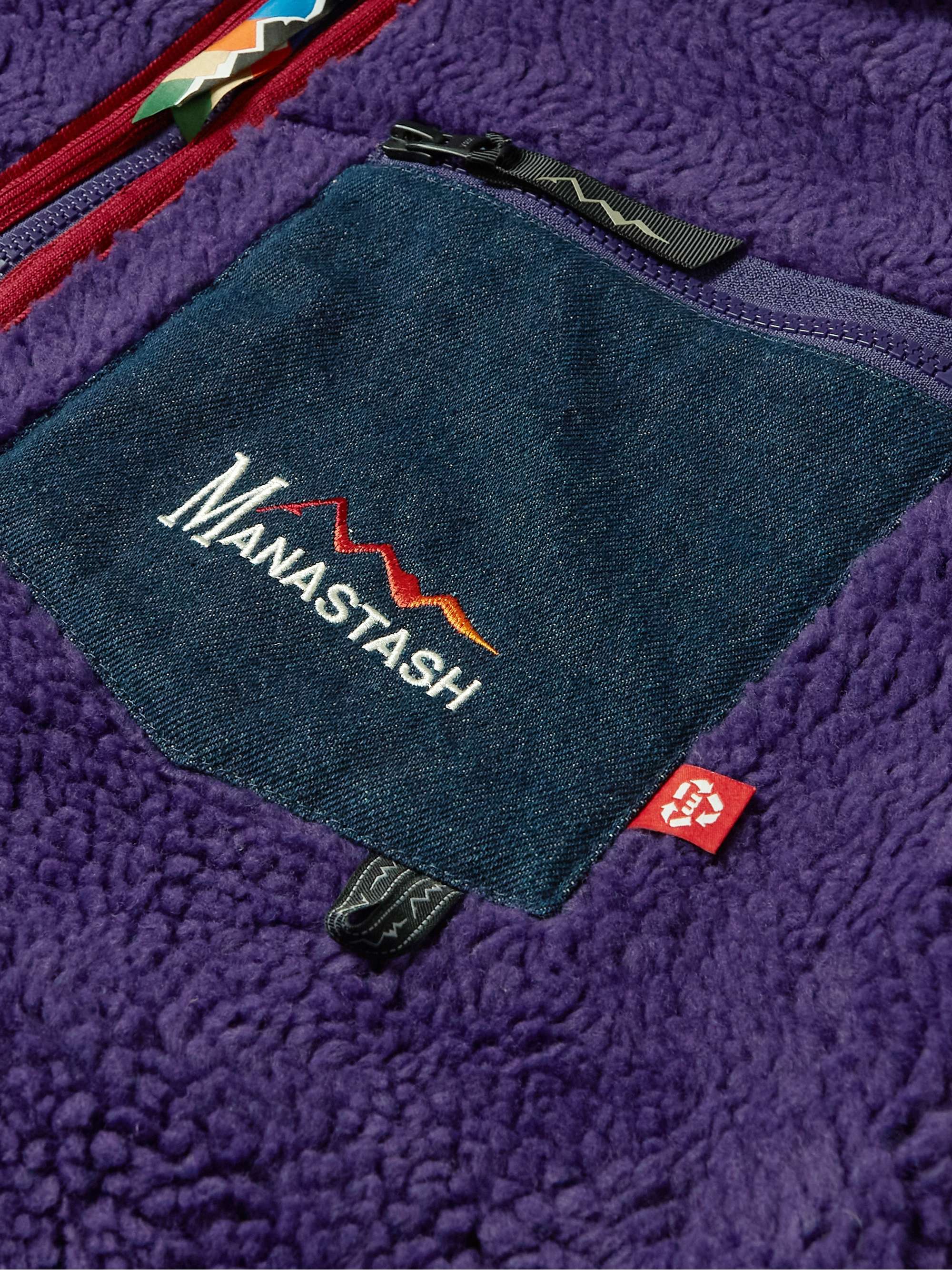 MANASTASH Mt. Gorilla Logo-Embroidered Denim-Trimmed Fleece Jacket