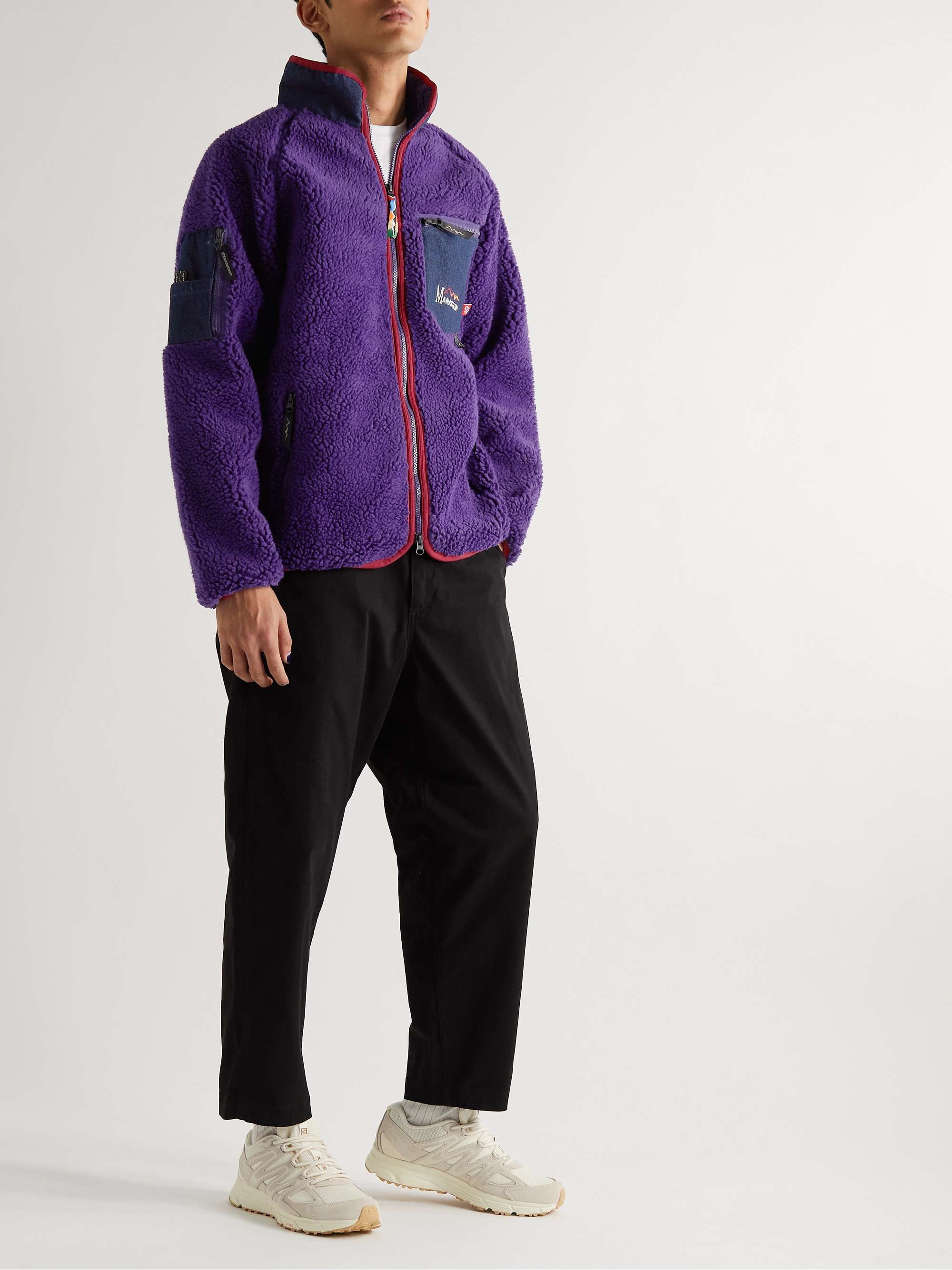 MANASTASH Mt. Gorilla Logo-Embroidered Denim-Trimmed Fleece Jacket
