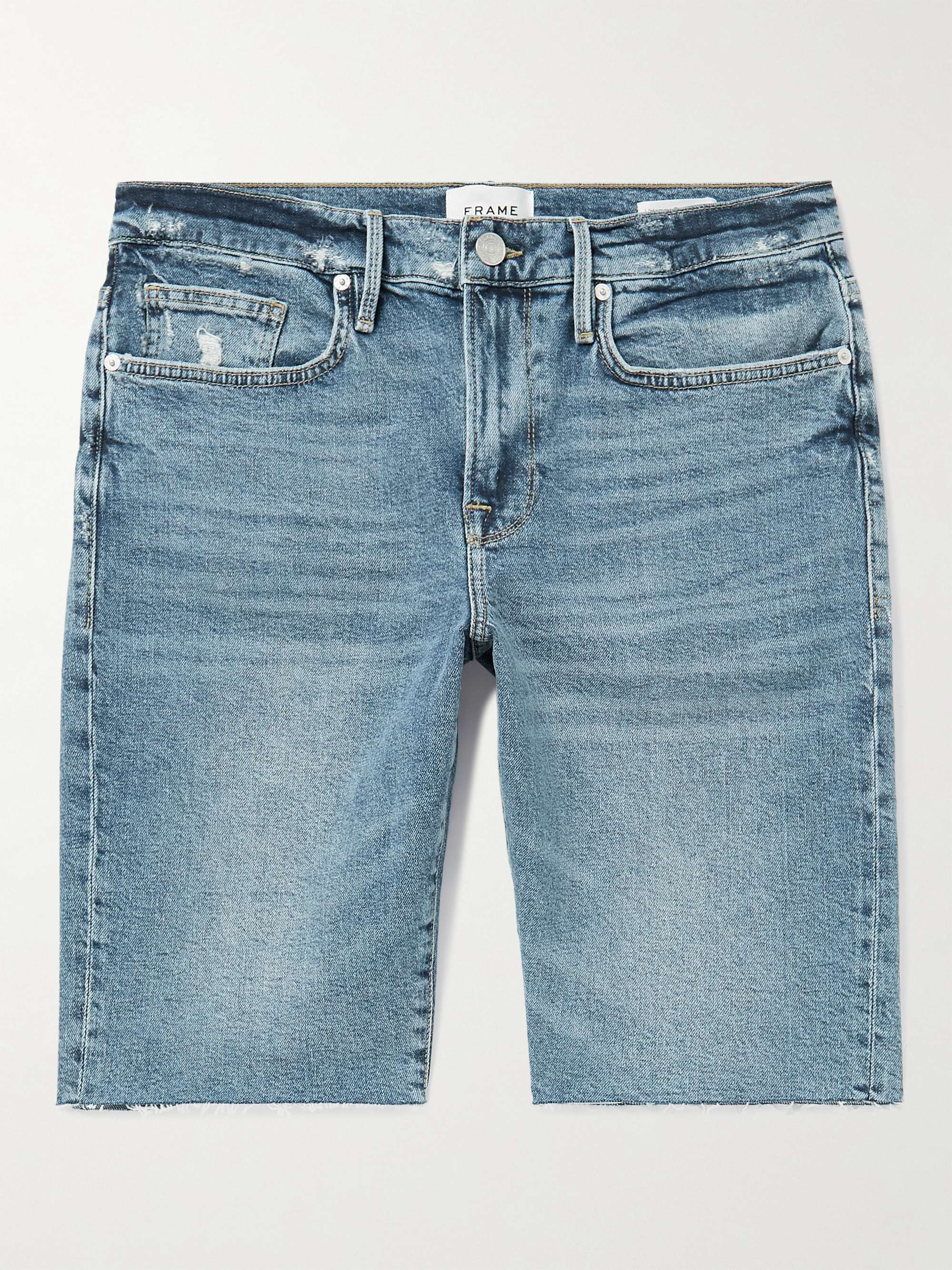 FRAME L'Homme Cut Off Straight-Leg Distressed Denim Shorts for Men | MR ...