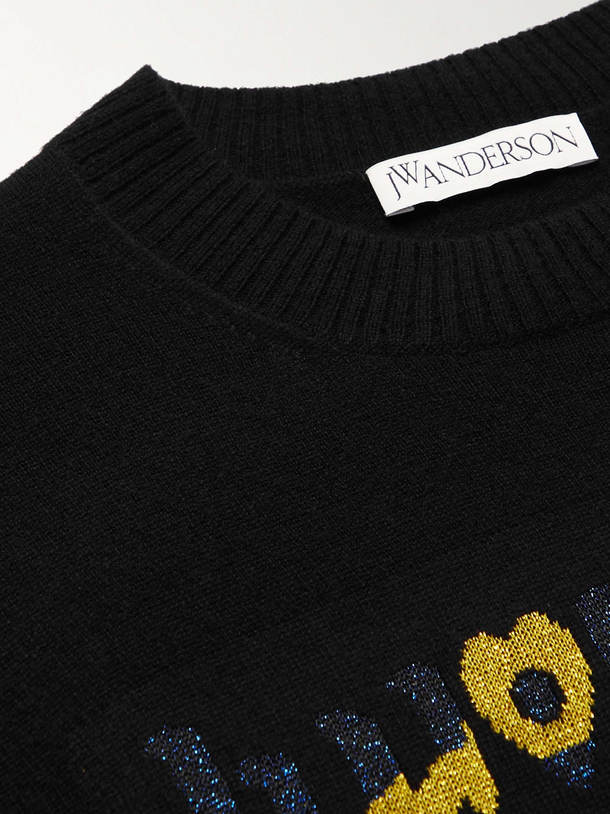 JW ANDERSON Run Hany Metallic Logo-intarsia Wool-Blend Sweater