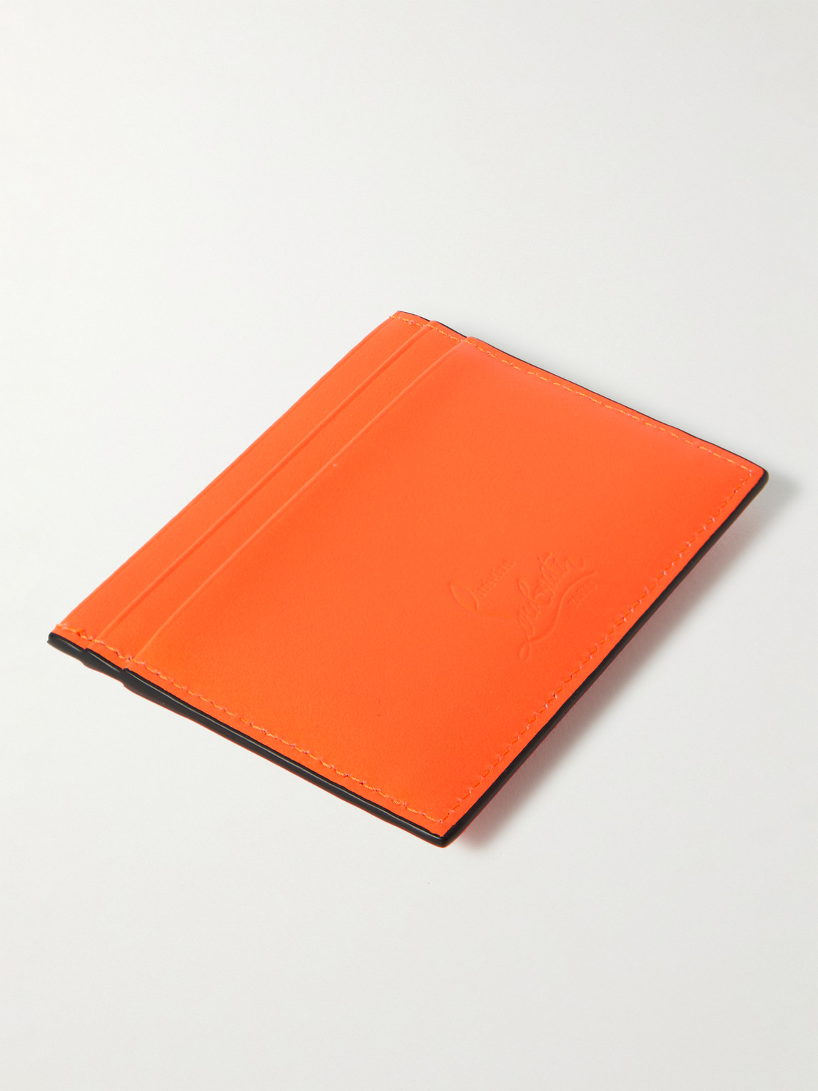 Shop Christian Louboutin Kios Studded Leather Cardholder In Orange