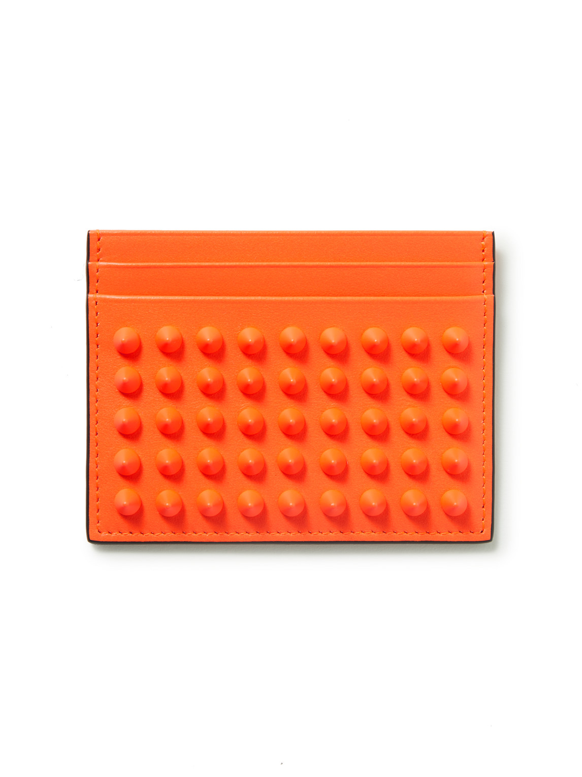 Christian Louboutin Kios Studded Leather Cardholder In Orange