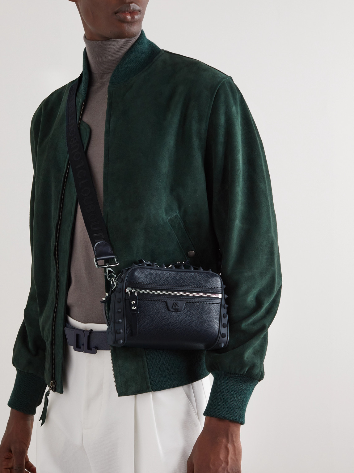 Shop Christian Louboutin Loubitown Spiked Full-grain Leather Messenger Bag In Blue