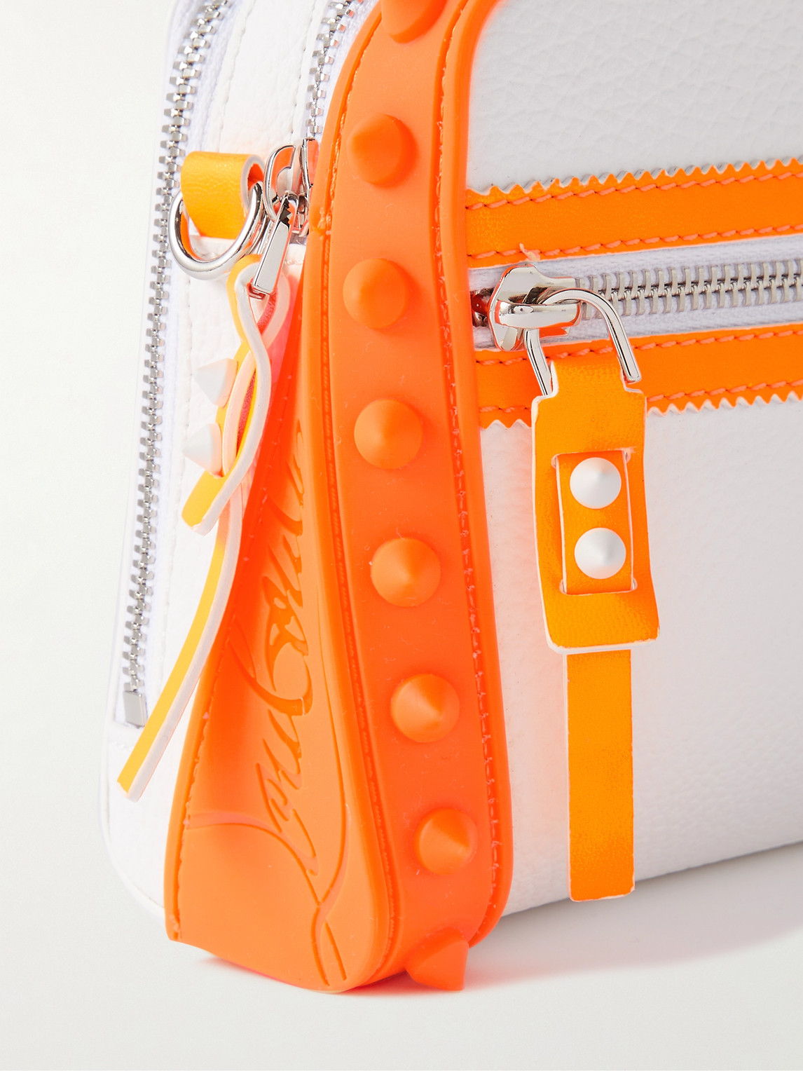 Shop Christian Louboutin Loubitown Spiked Full-grain Leather Messenger Bag In Orange