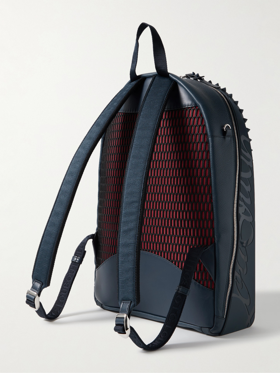 Shop Christian Louboutin Backparis Spiked Rubber-trimmed Full-grain Leather Backpack In Blue