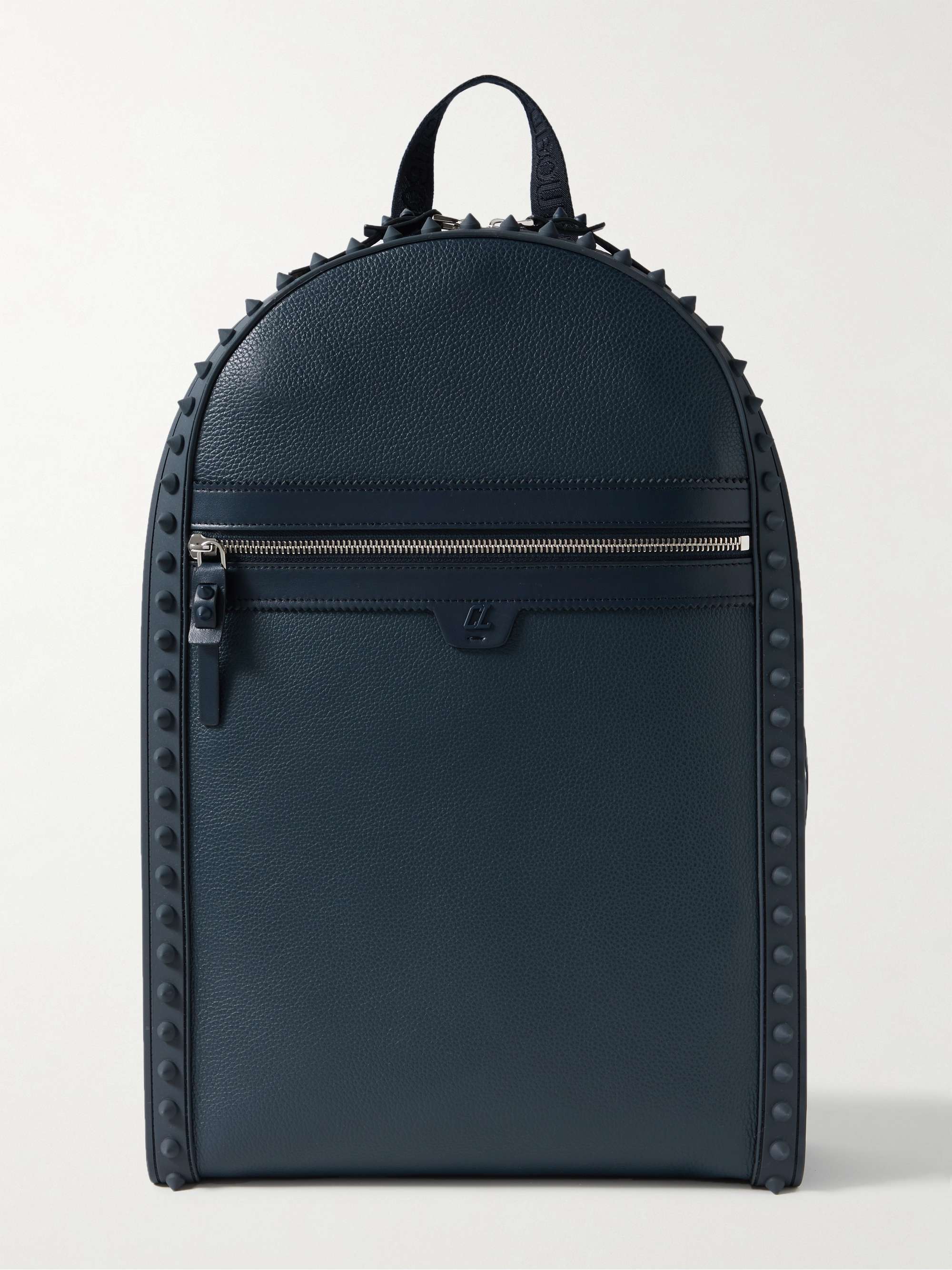 CHRISTIAN LOUBOUTIN Backparis Spiked Rubber-Trimmed Full-Grain Leather Backpack