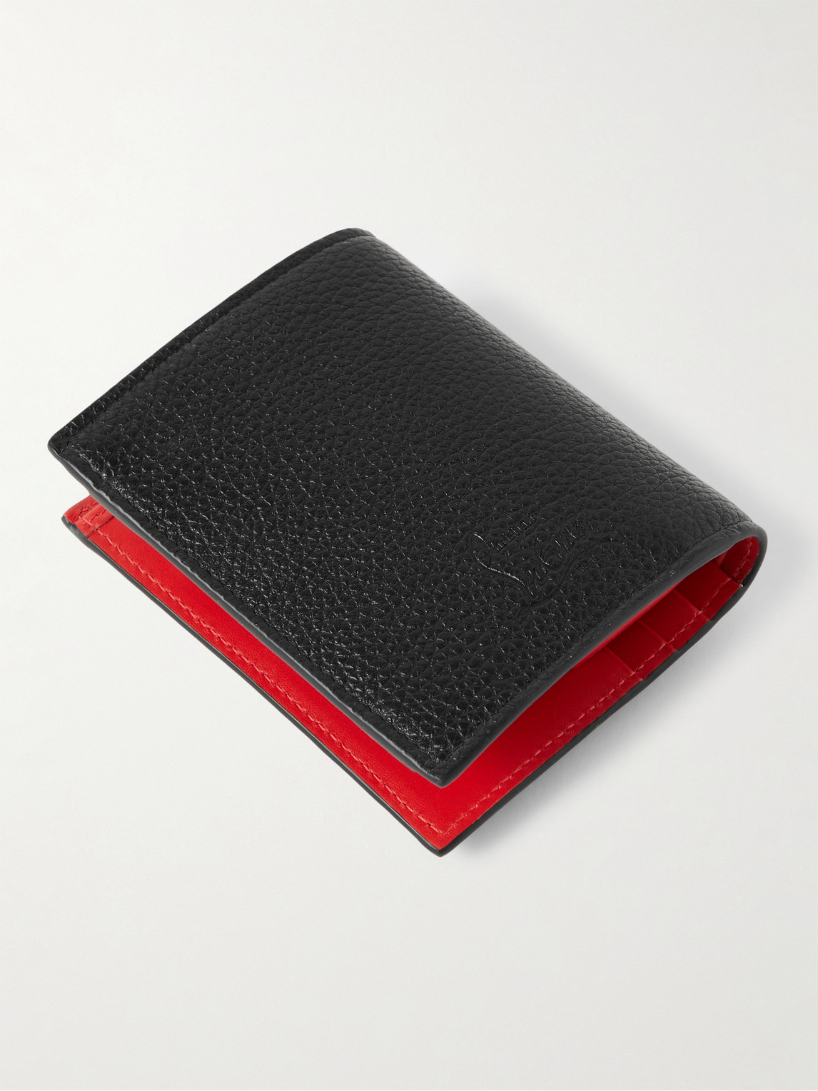 Shop Christian Louboutin Spiked Full-grain Leather Billfold Wallet In Black