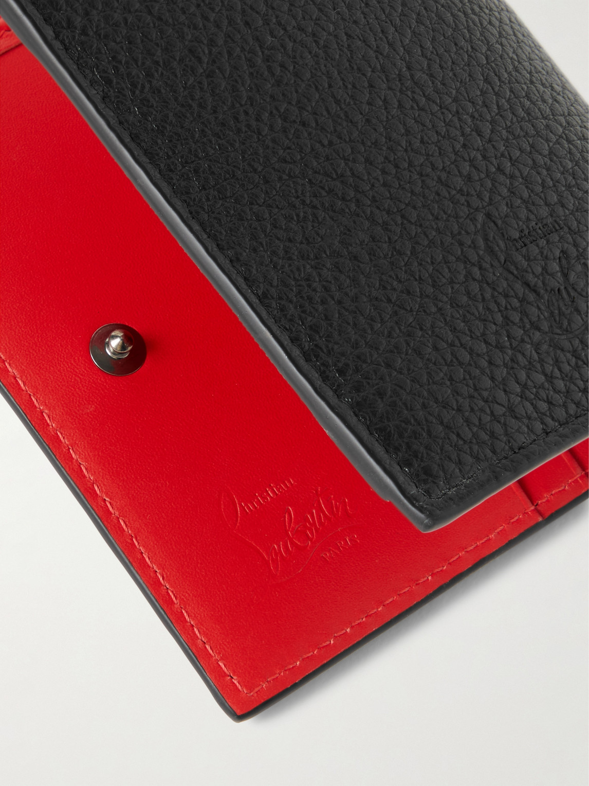 Christian Louboutin Spiked Full-grain Leather Billfold Wallet In Black