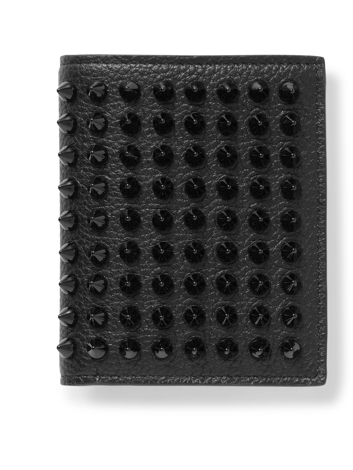 Christian Louboutin Spiked Full-grain Leather Billfold Wallet In Black