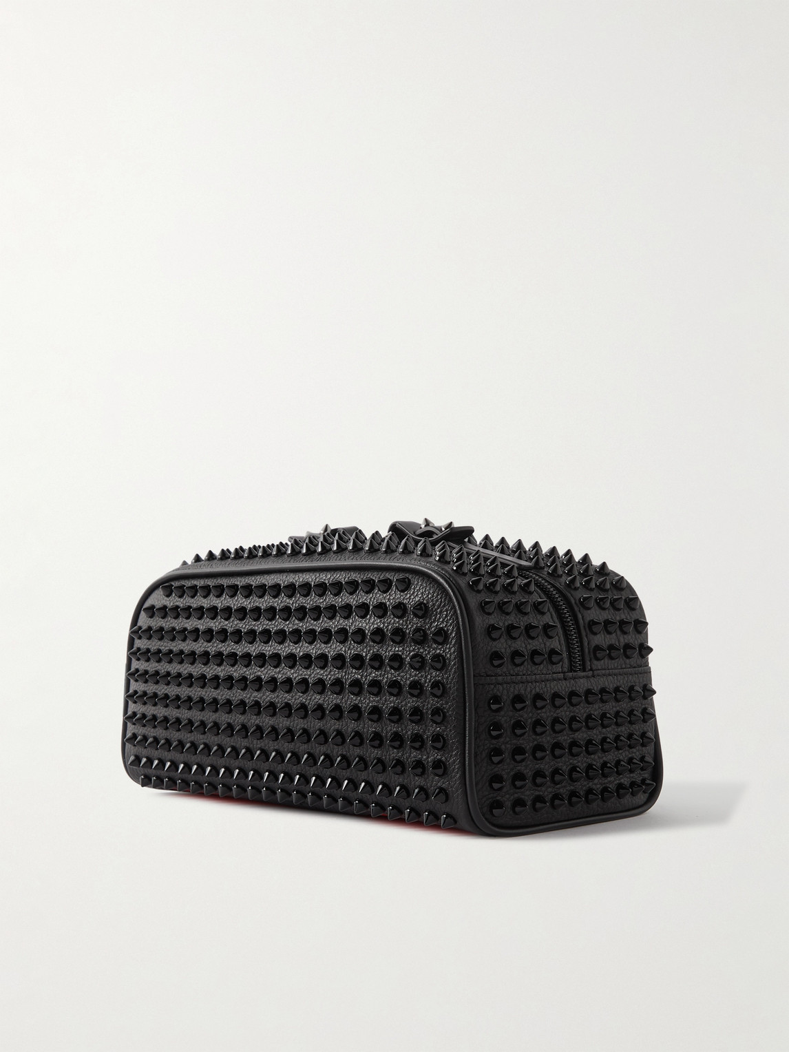 Shop Christian Louboutin Studded Full-grain Leather Wash Bag In Black