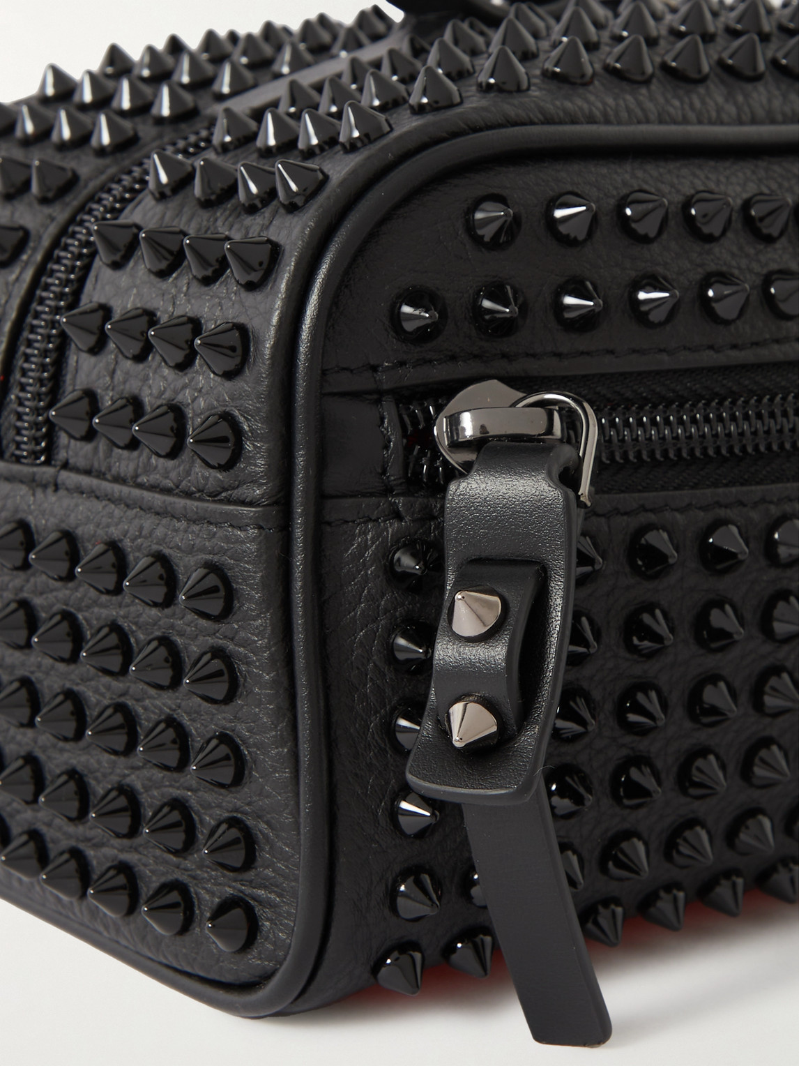 Shop Christian Louboutin Studded Full-grain Leather Wash Bag In Black