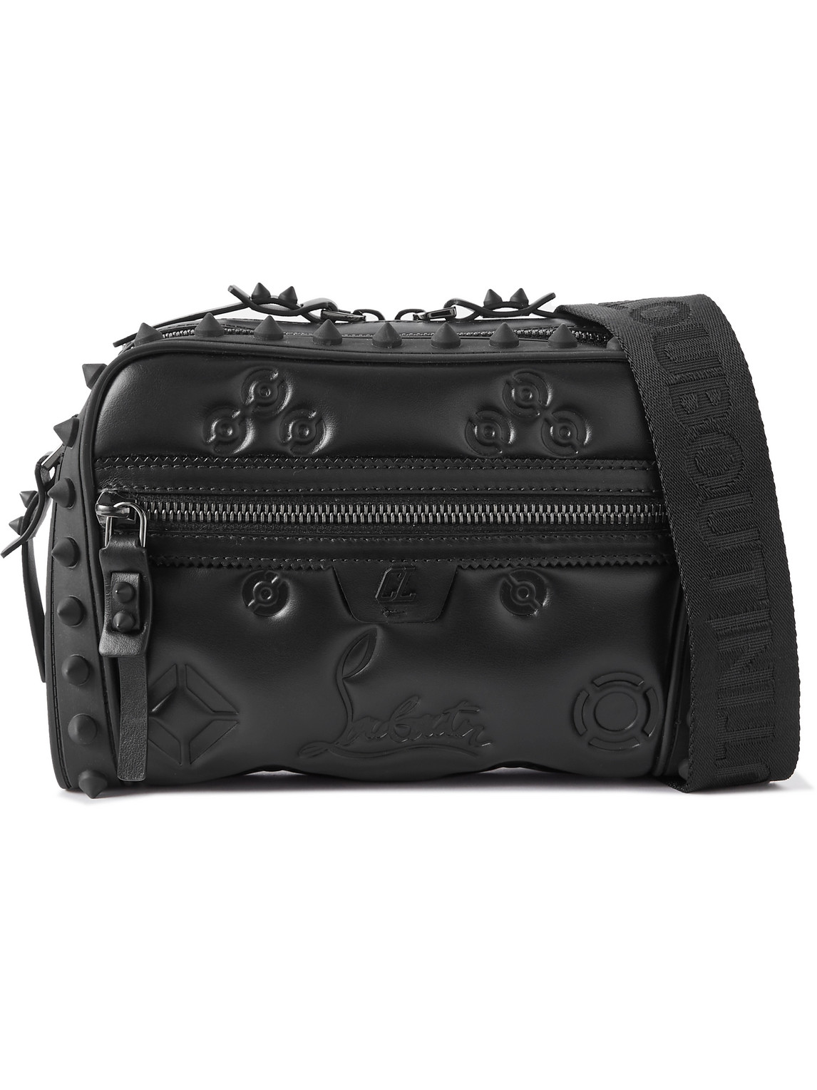 Christian Louboutin Loubitown Studded Logo-embossed Leather Messenger Bag In Black/black/black