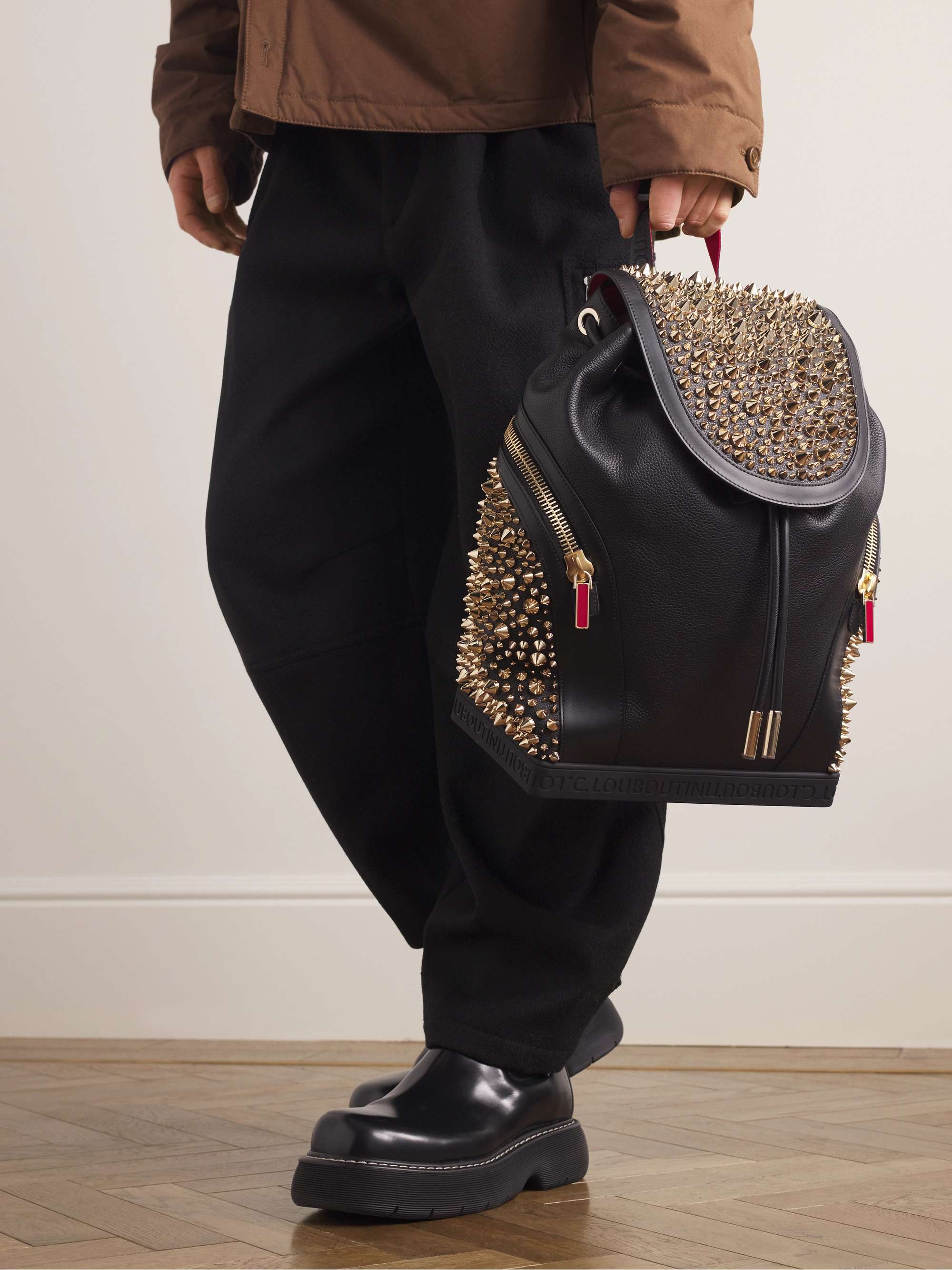 Christian Louboutin Black/Red 'Explorafunk' Studded Leather Backpack – The  Little Bird