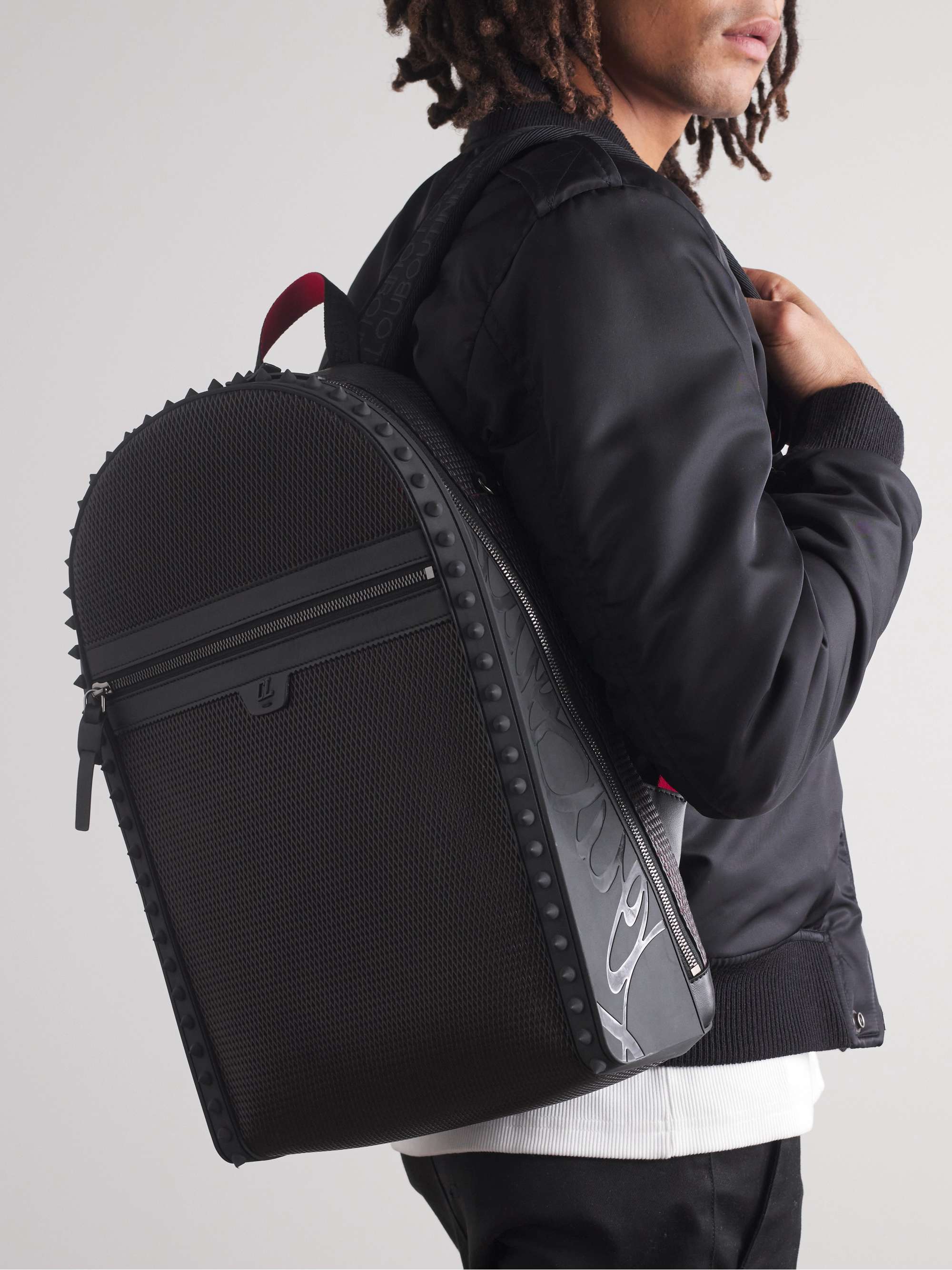 Backparis Spiked Rubber-Trimmed Full-Grain Leather Backpack