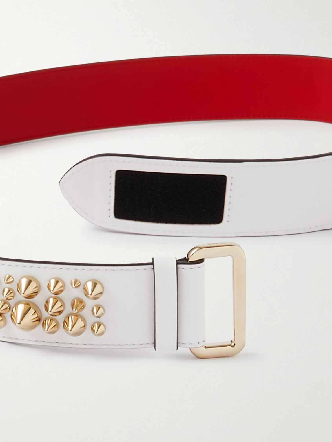 Shop Christian Louboutin Loubi Spiked Leather Belt In White