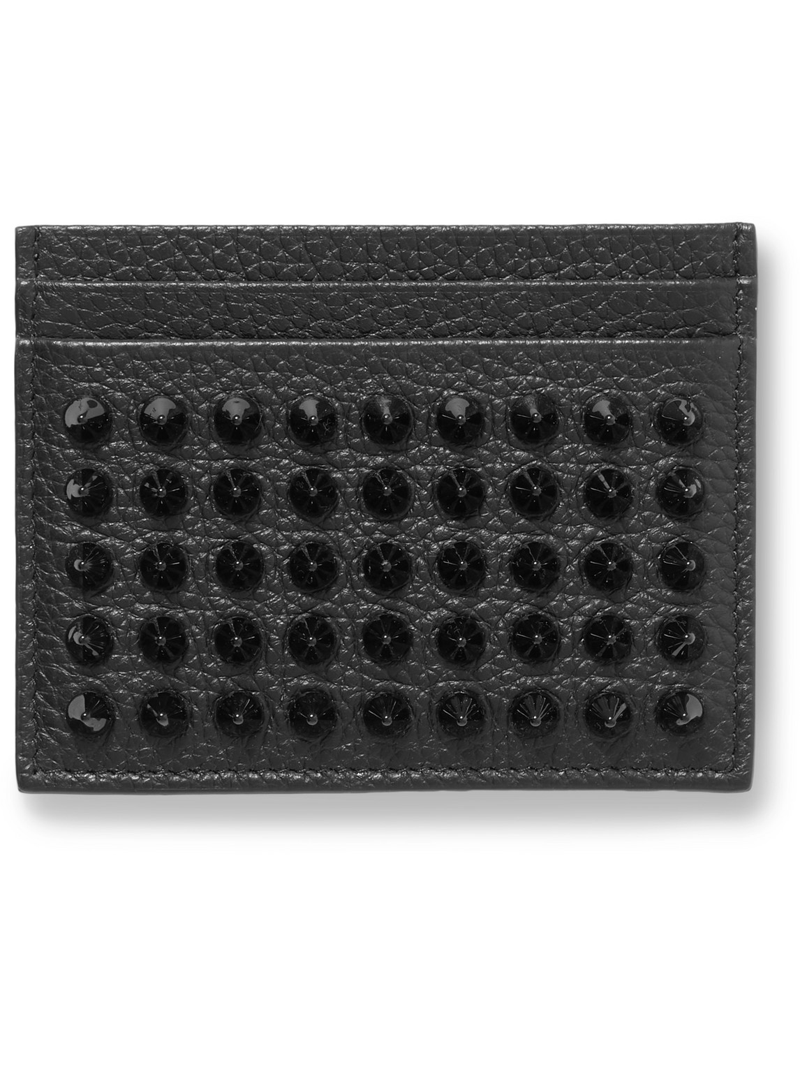 Shop Christian Louboutin Kios Studded Full-grain Leather Cardholder In Black