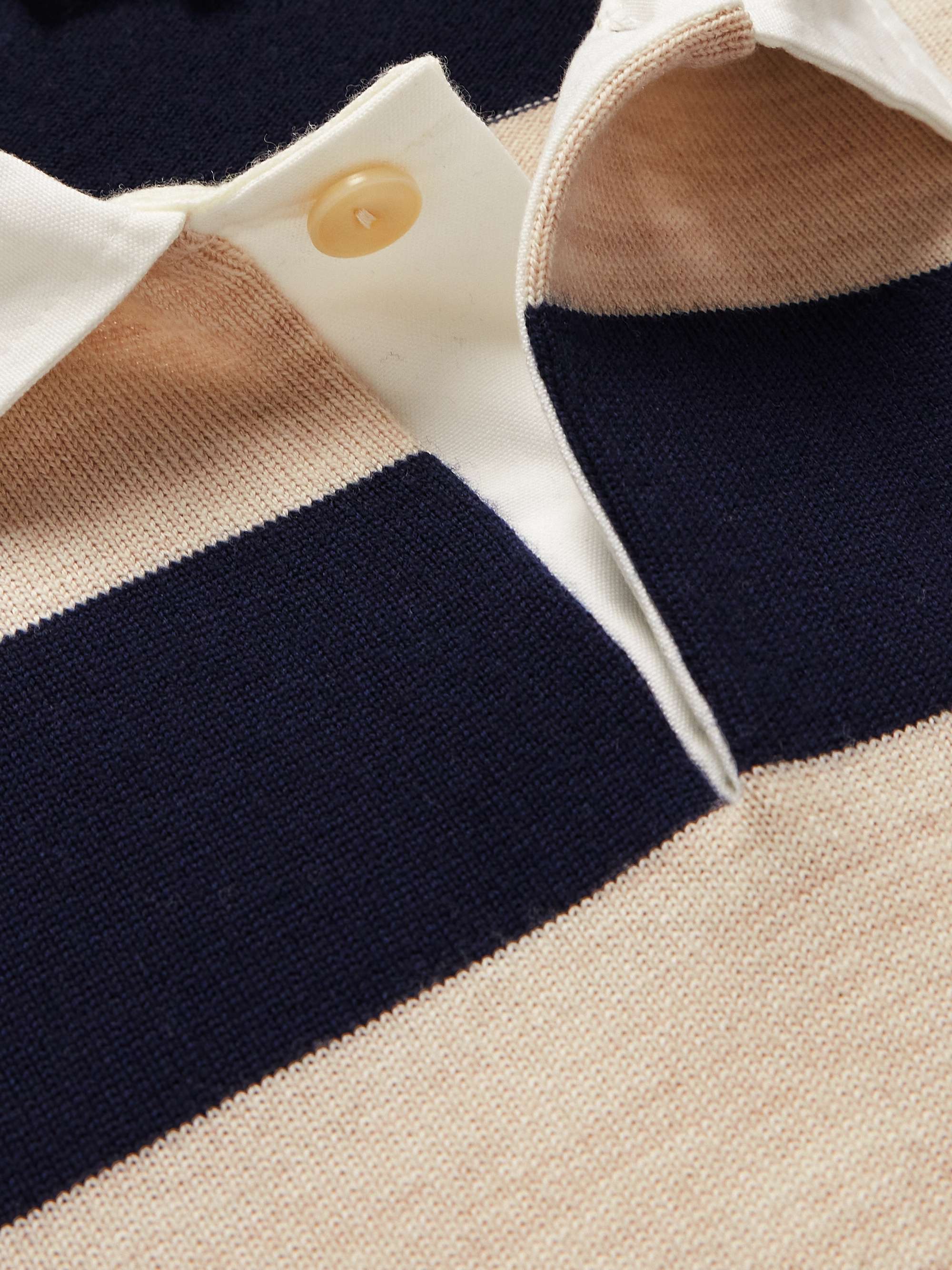 YMC Up and Under Poplin-Trimmed Striped Merino Wool Rugby Shirt